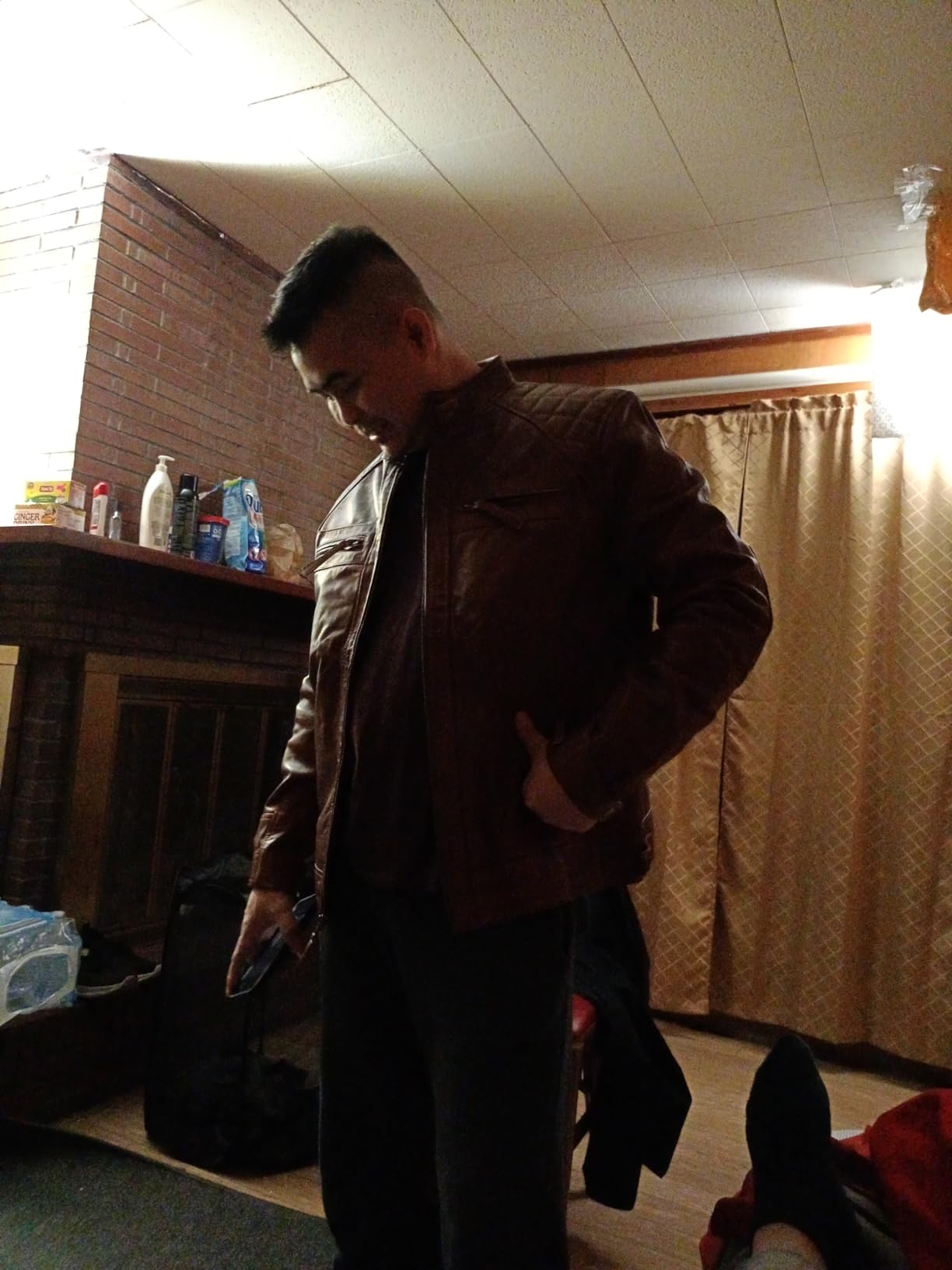 fjackets Mens Leather Jacket Moto Style Real Lambskin Leather Jacket, Quilted Cafe Racer Classic Zip Up Biker Jacket for Men customer photo 1
