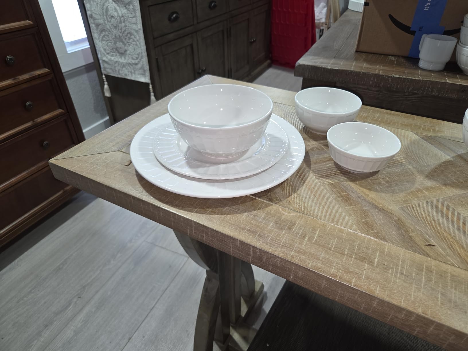 Gibson Home Zen Buffet Porcelain Ceramic Dinnerware Sets for 8, Plates and Bowls Set (40pcs), White Embossed Dishes customer photo 1