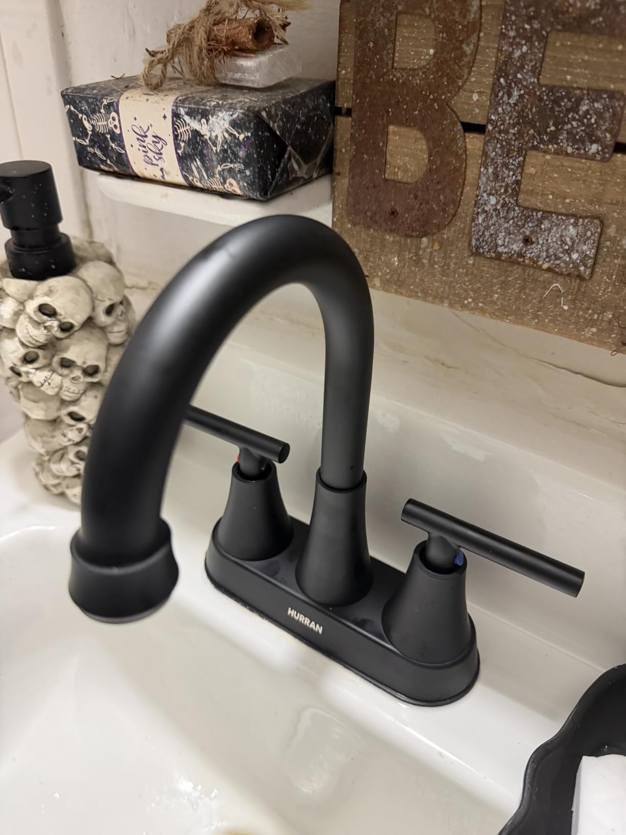 Brushed Gold Bathroom Faucet, Hurran 4 inch Centerset 2-Handle Lead-Free | Bathroom Sink Faucet with Pop-up Drain and Supply Lines, Stainless Steel Faucet for Vanity RV Restroom Laundry Outdoor Sink customer photo 2