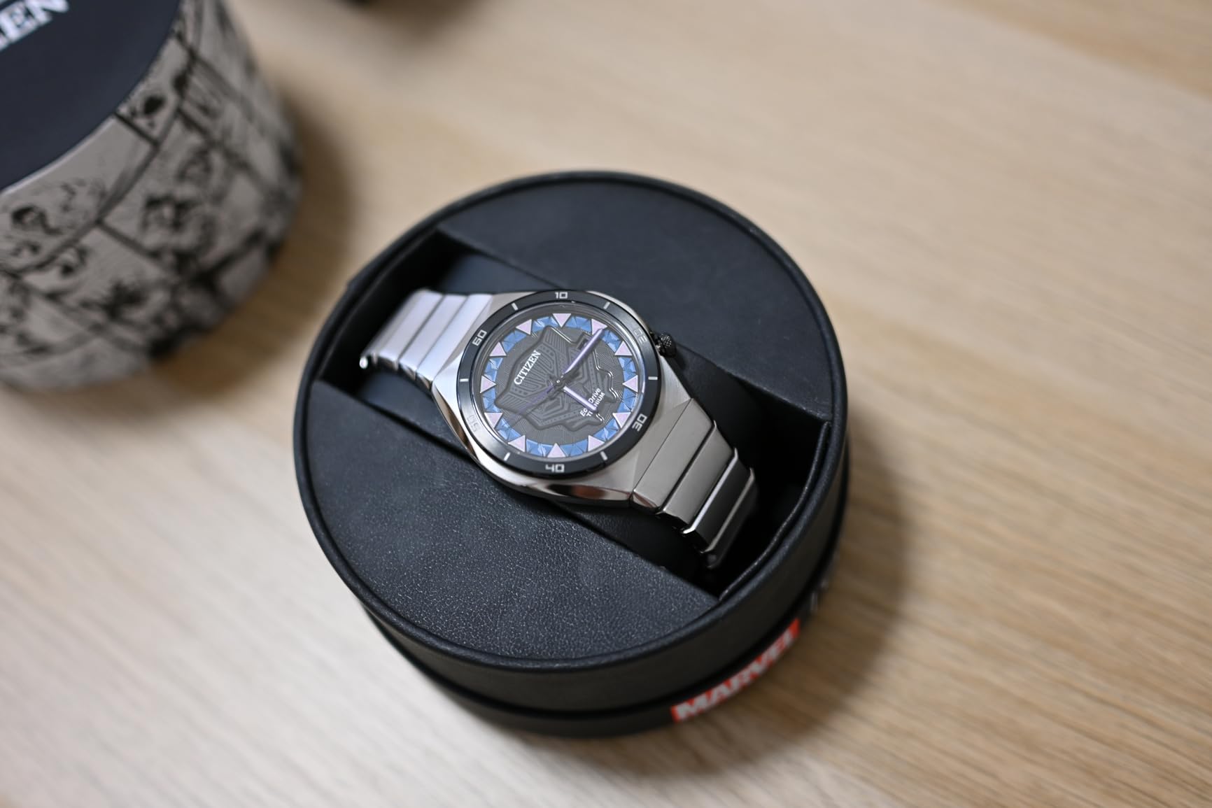 Citizen Men's Eco-Drive Marvel Black Panther Watch in Super Titanium, Black Panther Art Multi-Color Dial (Model: AW1668-50W) customer photo 2