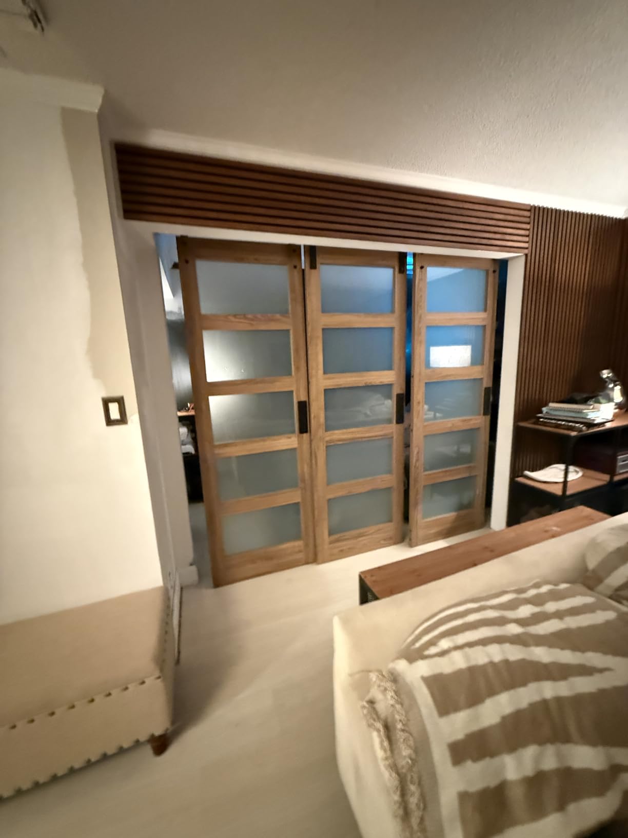 36 x 84 inch Glass Barn Door with 6.6FT Barn Door Hardware Kit & Handle Included, 5-Panel Frosted Glass, Water-Proof Surface, Pre-Drilled Holes, Need Assembly customer photo 2