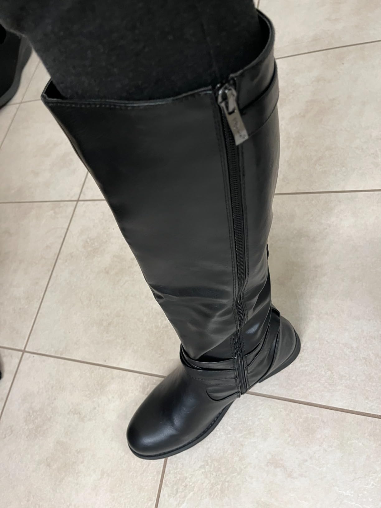Women's Knee High Riding Boots, Low Heel Tall Boots with Zipper | Retro dress style, Stretch panel, Block heel, Round toe comfort, Adjustable buckle detail, Work casual outfits customer photo 1