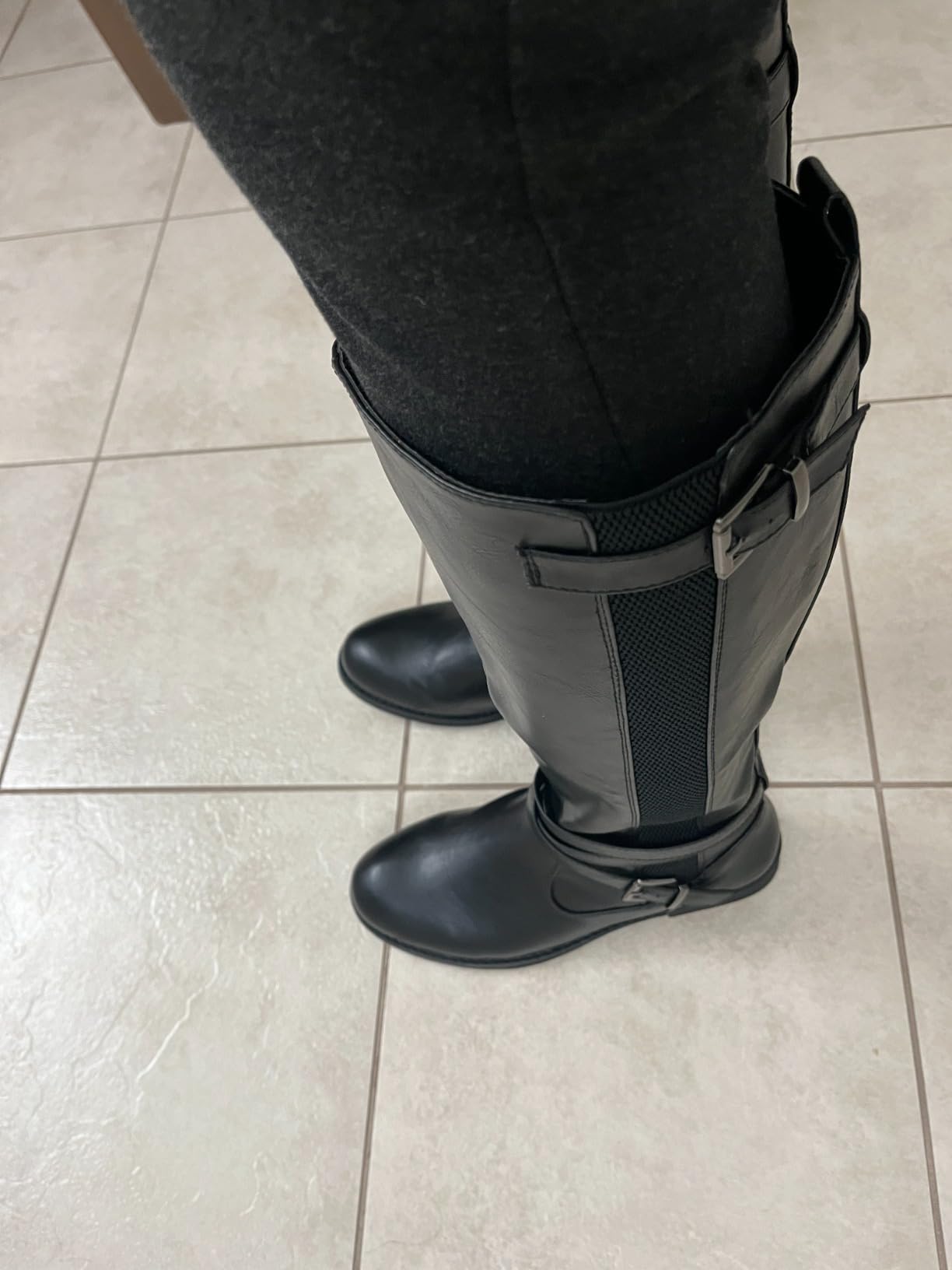 Women's Knee High Riding Boots, Low Heel Tall Boots with Zipper | Retro dress style, Stretch panel, Block heel, Round toe comfort, Adjustable buckle detail, Work casual outfits customer photo 2