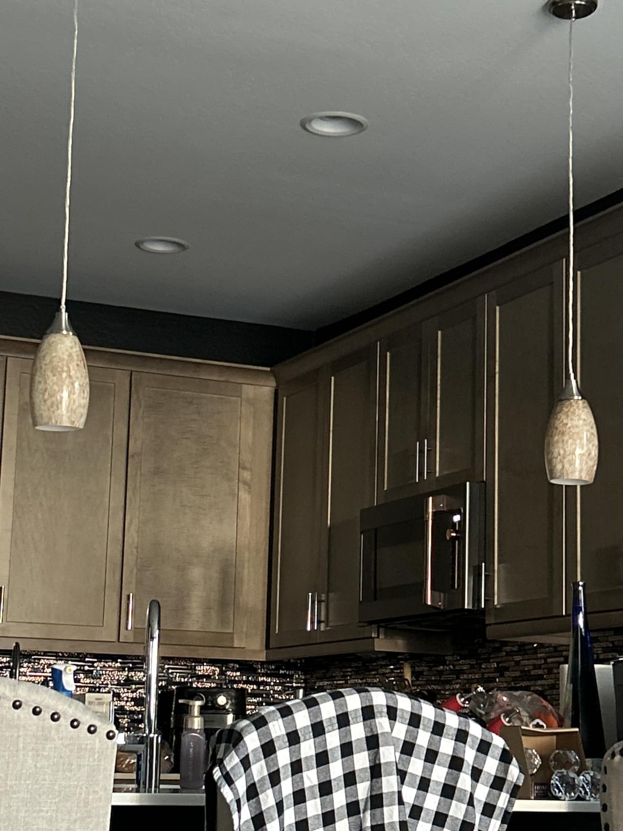 Dark Blue Glass Mini Pendant Lights for Kitchen Island 3Pack Blown Art Glass Pendant Lighting Shade Hanging Pendant Lights with Brushed Nickel Finish for Kitchen Over Sink,Dining Room customer photo 2