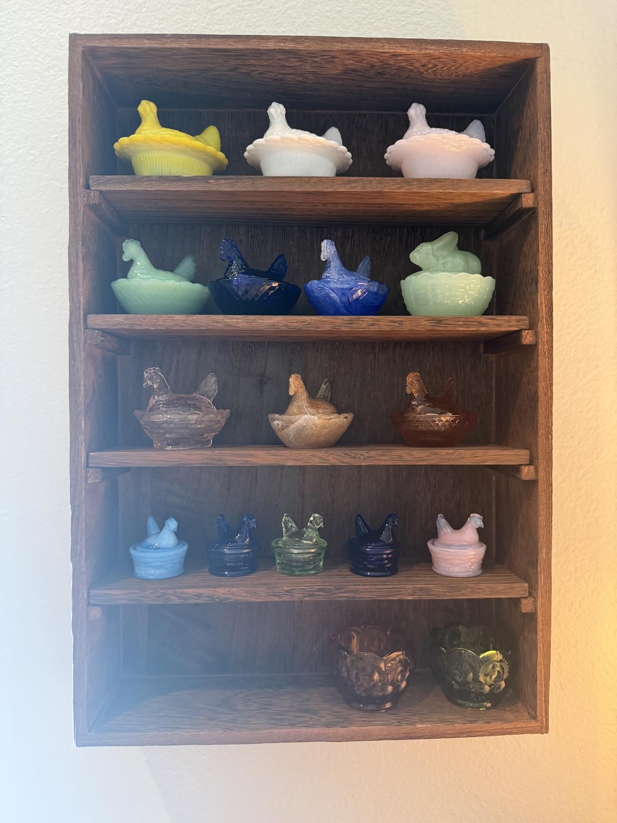 Ikee Design Wooden Wall-Mounted Display Shelves Rack for Collectibles-Figures,Shot Glasses,Spice Can,Cosmetics or Perfume-5 Adjustable Height Shelves,Space-Saving- Brown Color customer photo 1