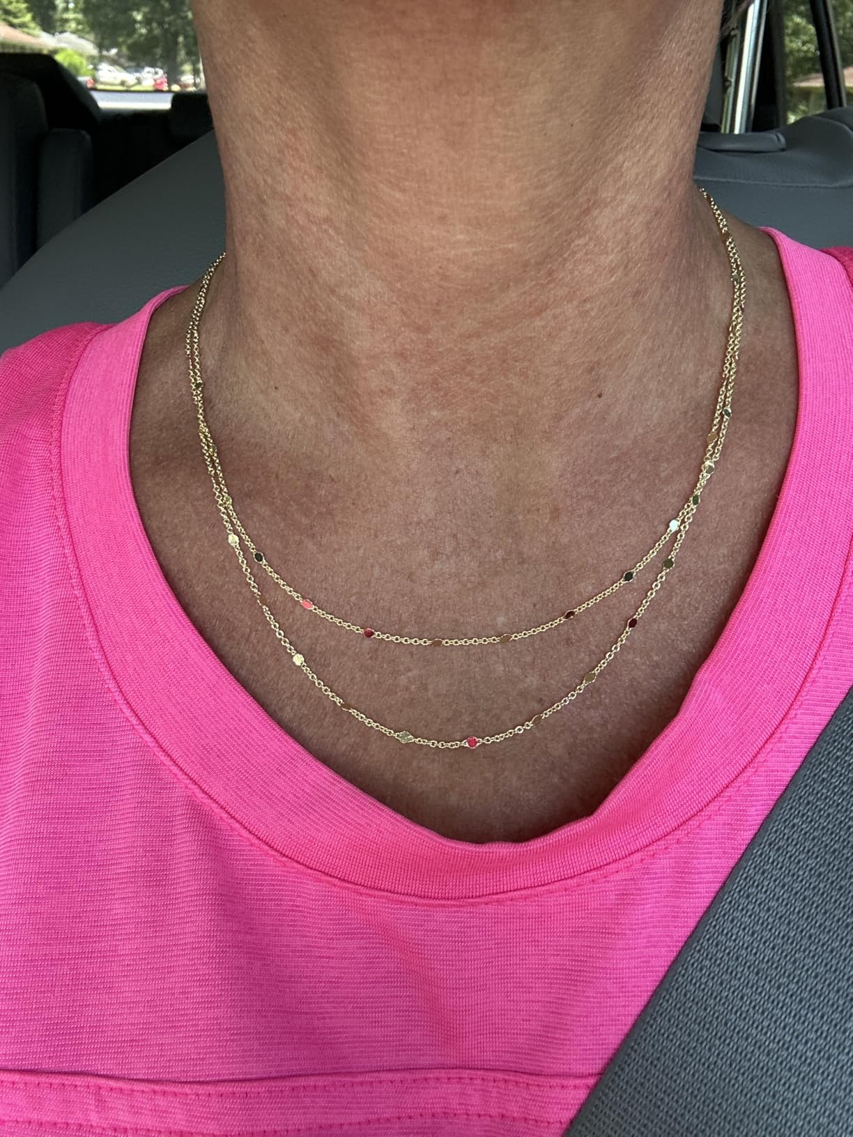 Tewiky Gold Chain Necklace for Women, Thin Beaded Wave Box Necklace | 14k Gold Plated Necklace, Dainty Simple Layered Choker Minimalist Link Chain Necklace, Trendy Jewelry for Women customer photo 2