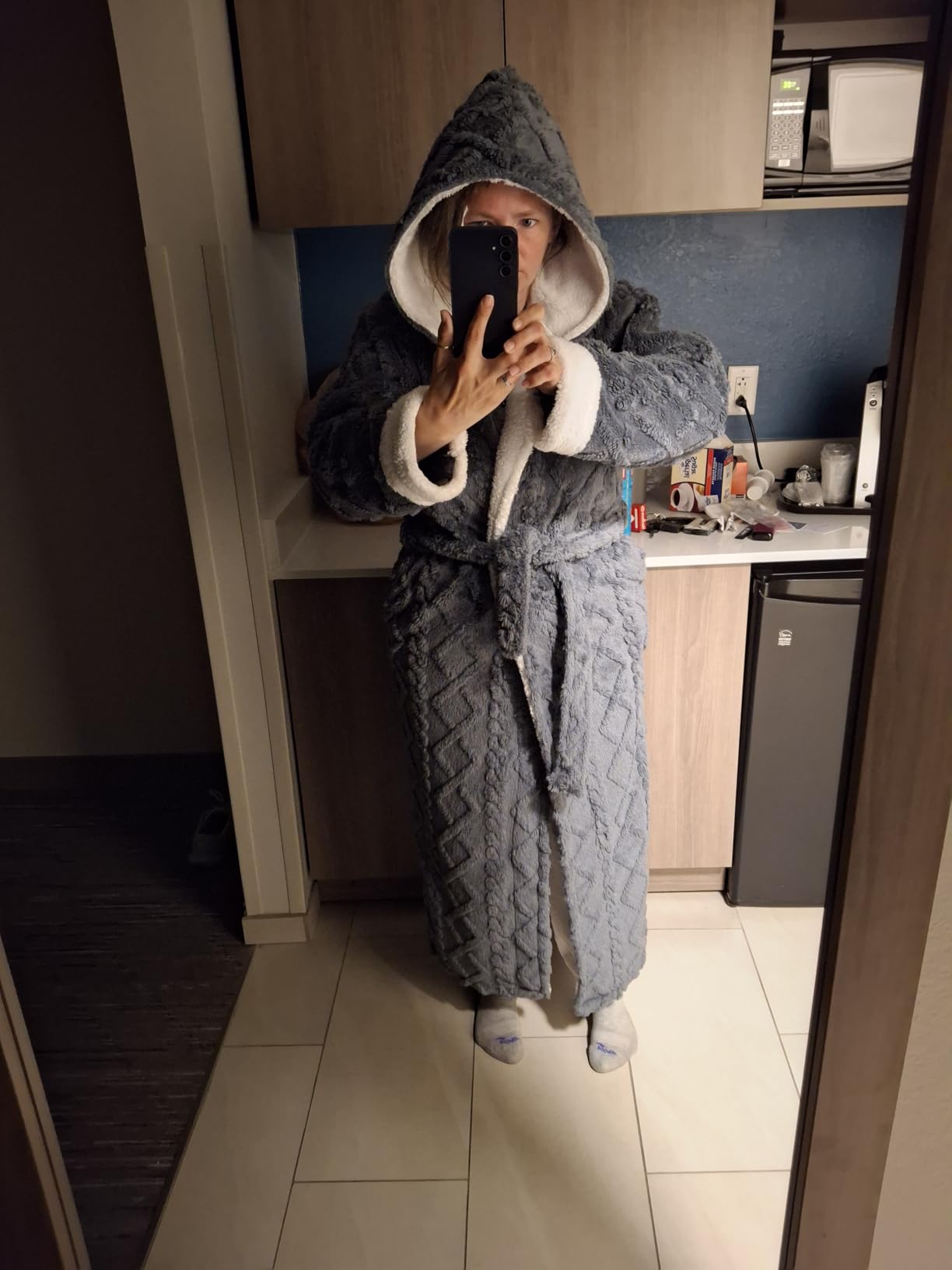 Hooded Robes for Women Long, Sherpa Trim Fleece Bathrobes With Hood Long Plush Soft Warm Winter Robes for Women customer photo 1