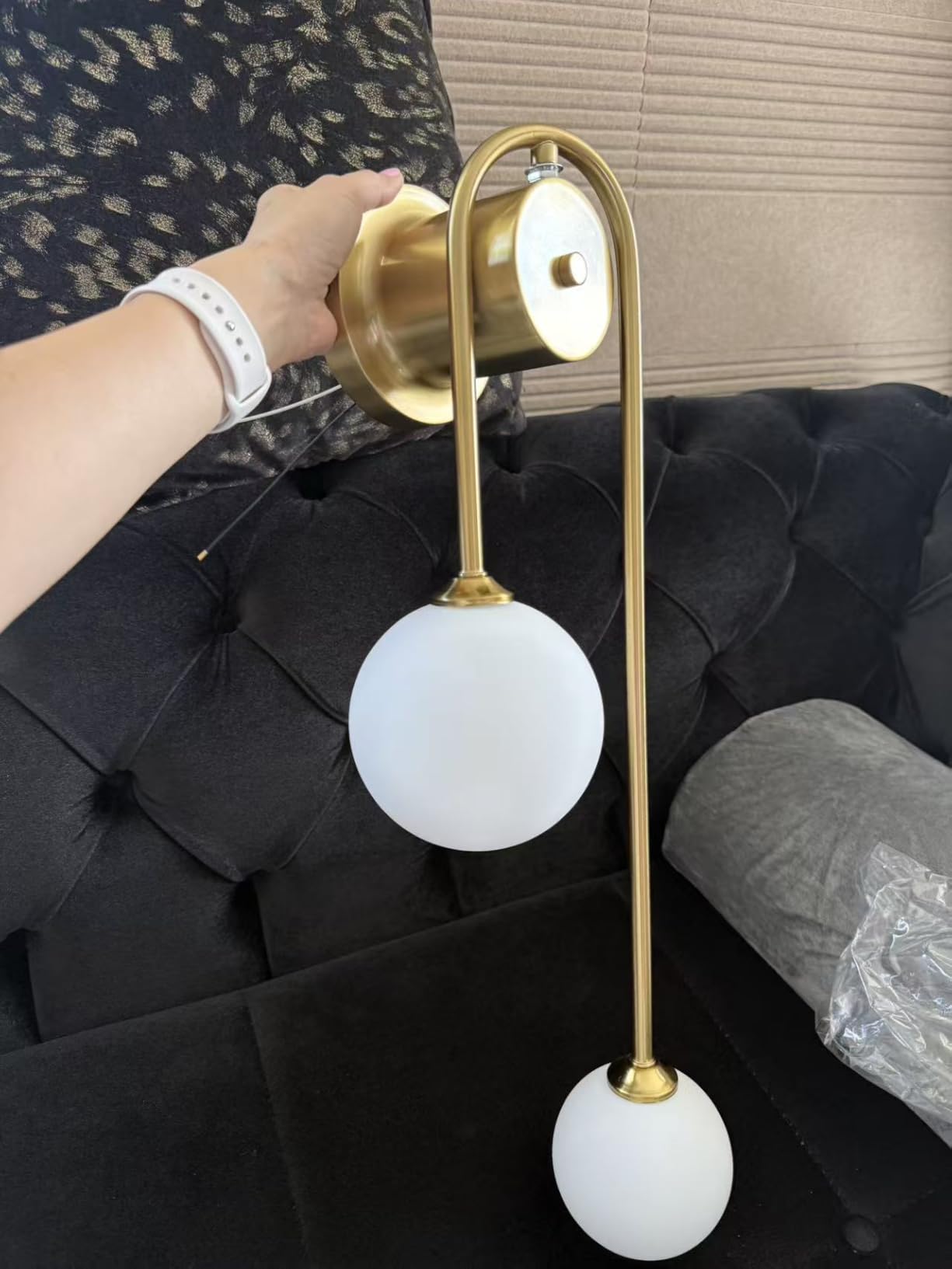 Golden Wall lamp Double Ball, Mid-Century Modern Glass Wall Sconces, with G9 Tricolor Bulb for Living Room Bedroom Bedside Stairs Restaurant Bathroom Corridor Aisle Lighting (1 Pack) customer photo 1
