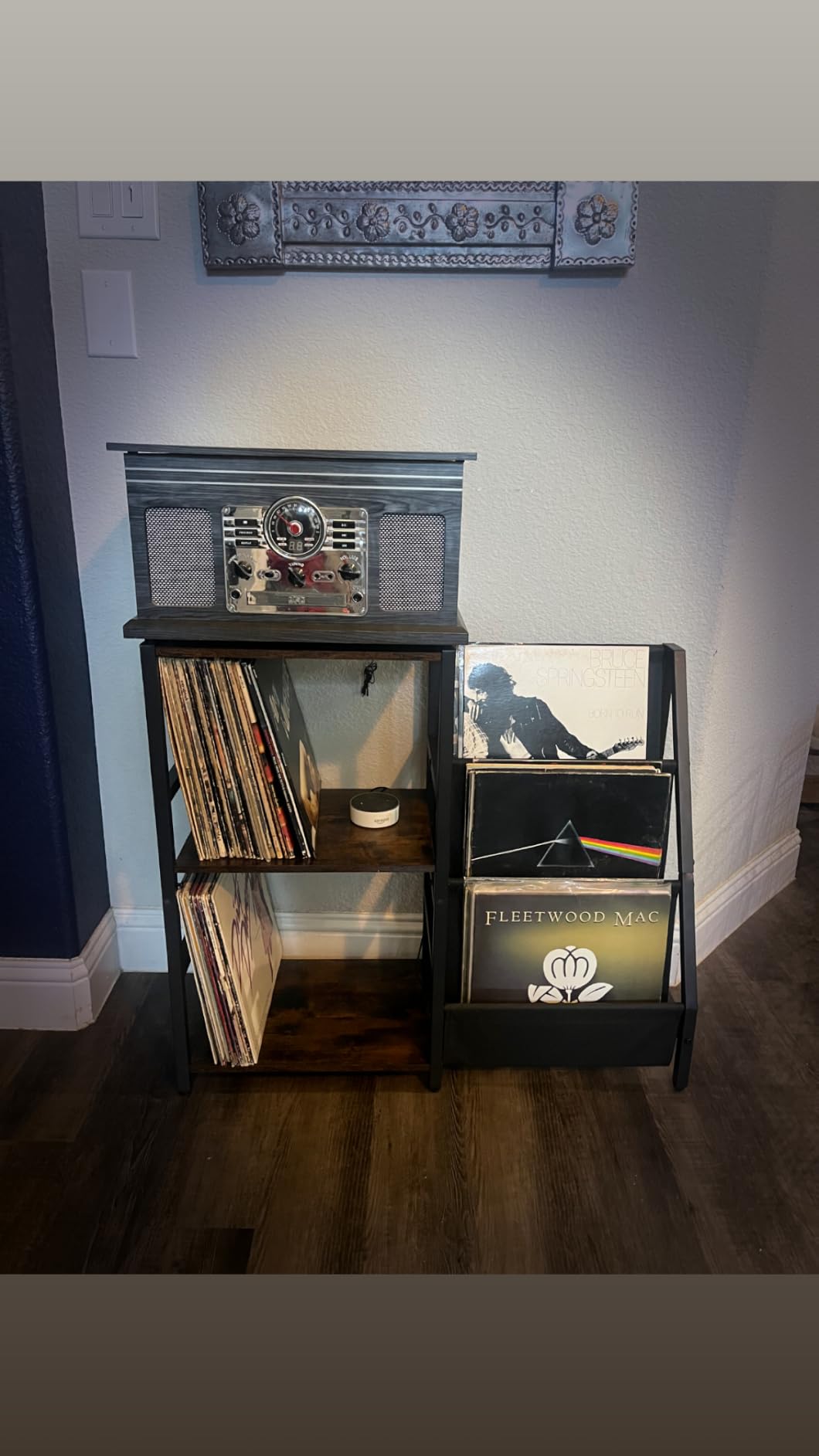 Bikoney Record Player Stand, Turntable Stand with 3-Tier Vinyl Record Storage, Record Player Table 200 Albums, End Table with Vinyl Display Holder Shelf, Record Player Cabinet Media Console for Stereo customer photo 1