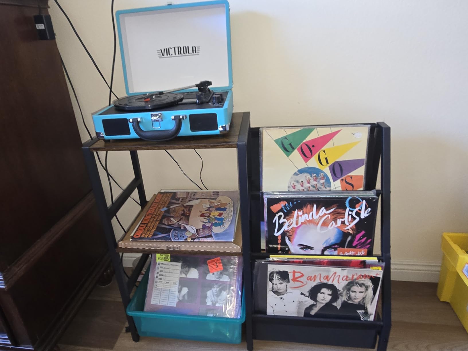 Bikoney Record Player Stand, Turntable Stand with 3-Tier Vinyl Record Storage, Record Player Table 200 Albums, End Table with Vinyl Display Holder Shelf, Record Player Cabinet Media Console for Stereo customer photo 2