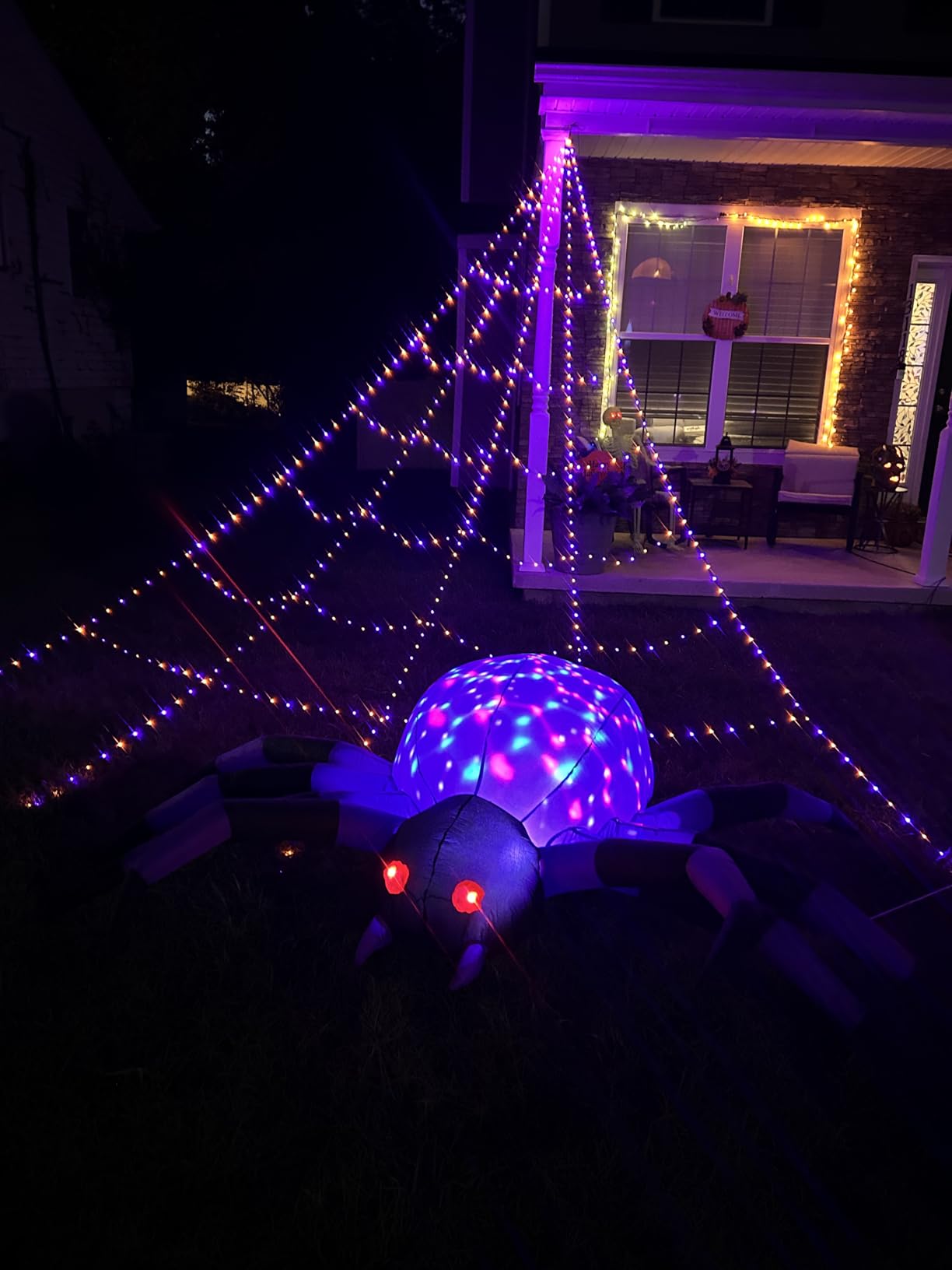 9FT Halloween Inflatables Decorations Purple Spider Yard LEDs Decor | Built-in LEDs and purple scary spider design for Halloween lawn, garden, porch and party displays. customer photo 2