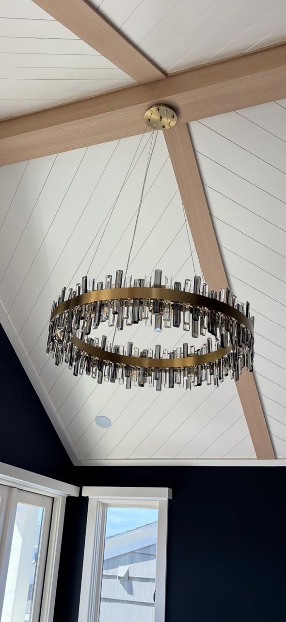 Siljoy Rectangular Black Crystal Chandelier for Dining Room, 16-Light Modern 2-Tiers K9 Crystal Raindrop Chandelier, Farmhouse Crystal Hanging Ceiling Light for Living Room Kitchen Island L35.4'' customer photo 1