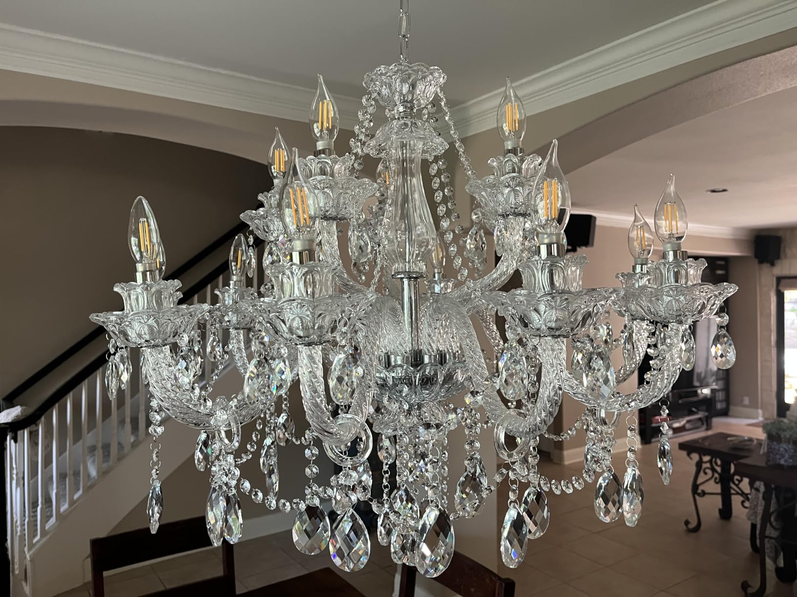 Clear Crystal Chandelier, K9 Crystal 18 Lights, E12 Bulbs, Modern Ceiling Lamp for Living Room, Bedroom, Dining Room, UL-Listed, Easy to Install (18-Light) customer photo 2