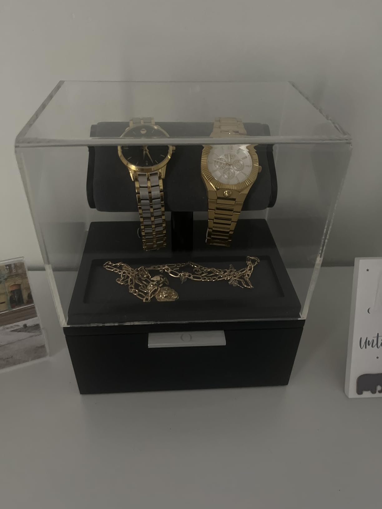 QWATCH Watch Stand Display Case - Acrylic Watch Box for 2 or 4 Watches with Jewelry Valet Tray and Drawer customer photo 2