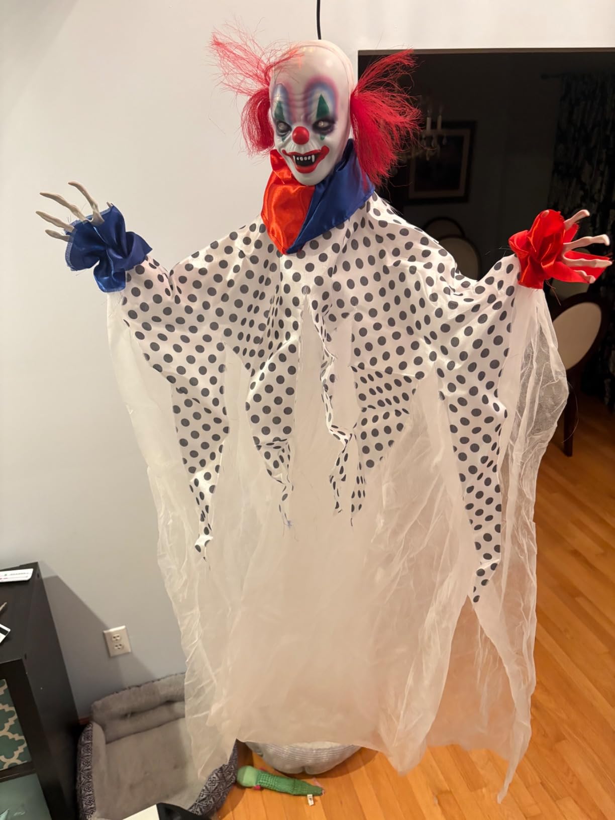 Haunted Hill Farm 6-Ft Talking Clown on a Stage, Halloween Animatronic with Movement and Light-Up Eyes for Battery Operated Scary Indoor or Covered Outdoor Decorations, Creepy Props customer photo 2