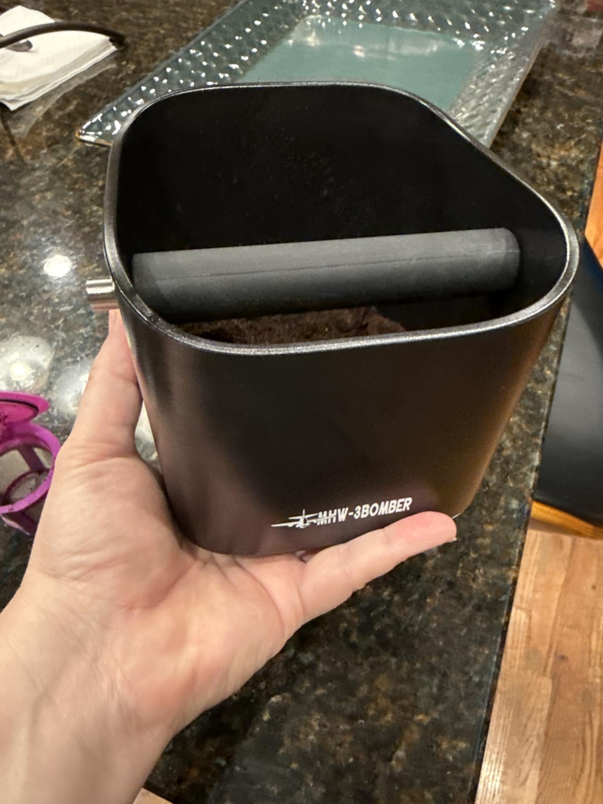MHW-3BOMBER Espresso Knock Box, 1.2L(15 Cups) Coffee Knock Box with Removable Knock Bar and Anti-slip Pads for Espresso Puck, Coffee Ground, Durable Espresso Accessories, Black GB5967B customer photo 2