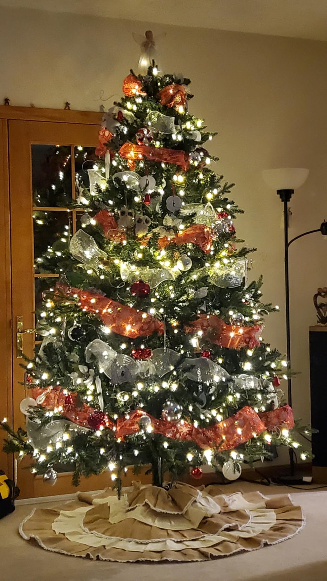 Naomi Home Cynthia 7.5ft Prelit Artificial Christmas Tree with 3661 Branch Tips, 800 Warm Lights and Metal Stand, 60