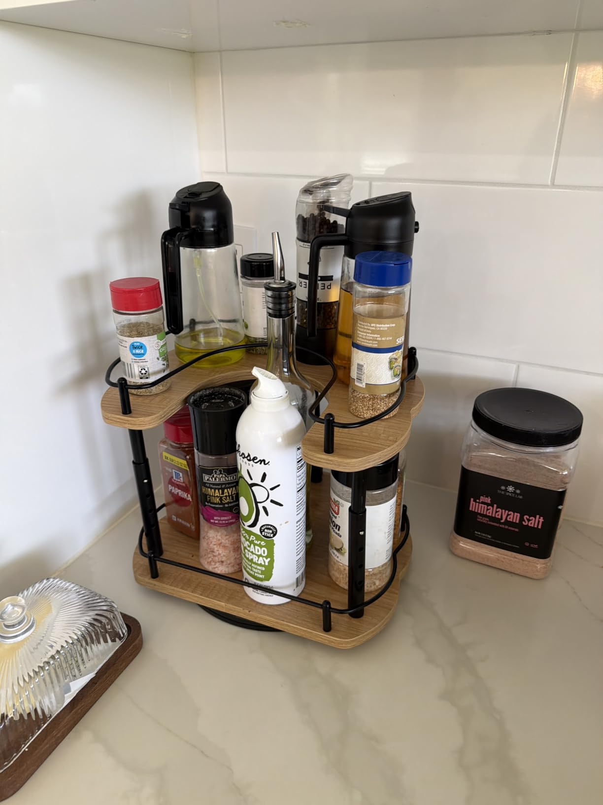 Lazy Susan Organizer Spice Rack - Spice Organization for Cabinet Height Adjustable Rotating Lazy Turntable, Pantry Kitchen Wood Revolving Seasoning Organizer (Vintage, 12 Inch) customer photo 2