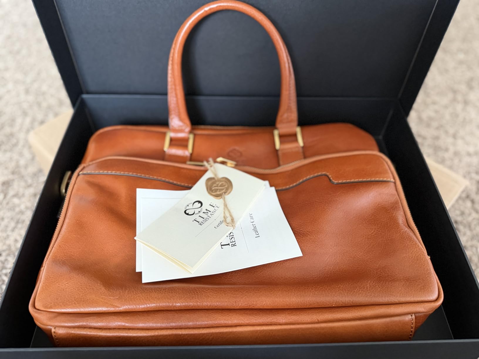 Time Resistance Leather Briefcase - Italian Handmade Leather Laptop Bag - Briefcase for Men and Women - Computer Bag customer photo 2