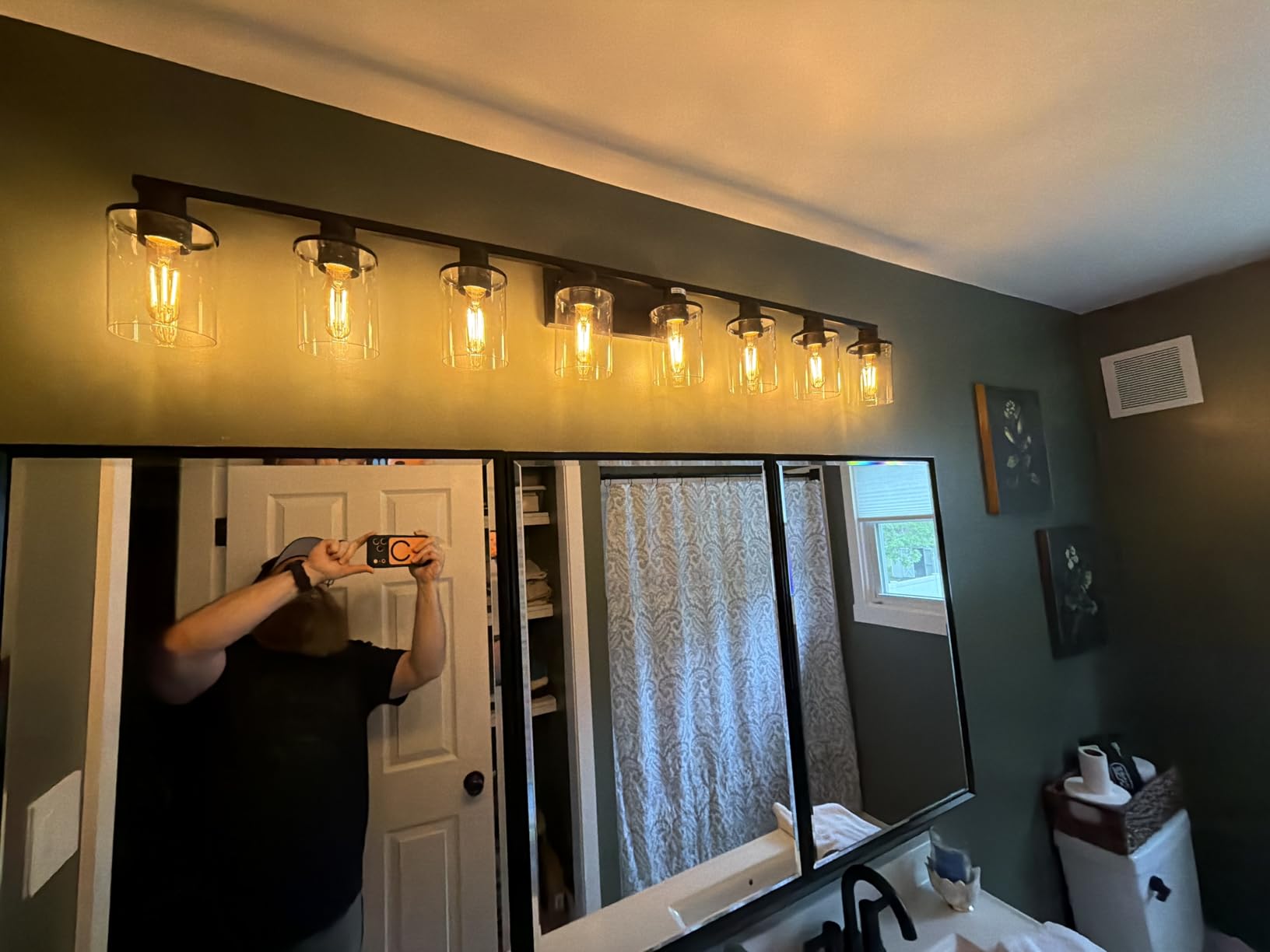 DORESshop Bathroom Light Fixtures, 3-Light Black and Gold Bathroom Lights Over Mirror with Clear Glass Shade, Vanity Lights for Bathroom Hallway Bedroom Living Room, ETL Listed customer photo 1