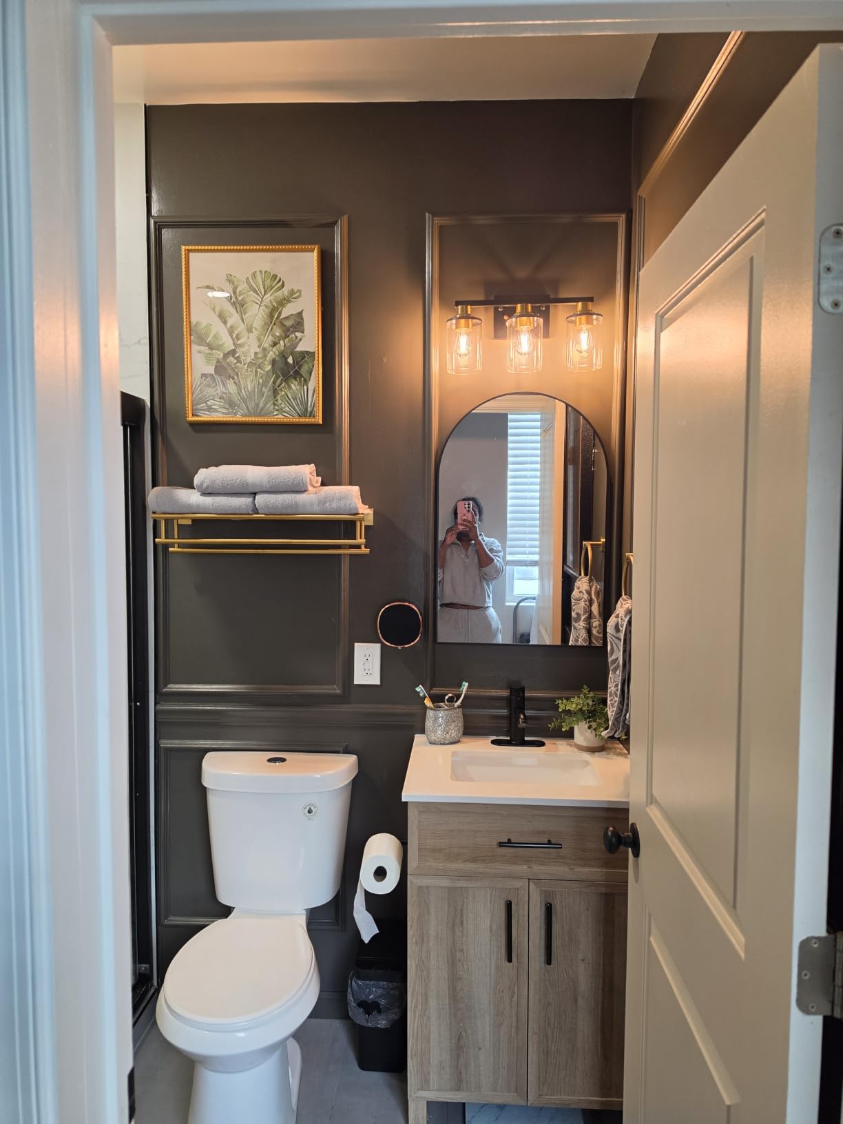DORESshop Bathroom Light Fixtures, 3-Light Black and Gold Bathroom Lights Over Mirror with Clear Glass Shade, Vanity Lights for Bathroom Hallway Bedroom Living Room, ETL Listed customer photo 2
