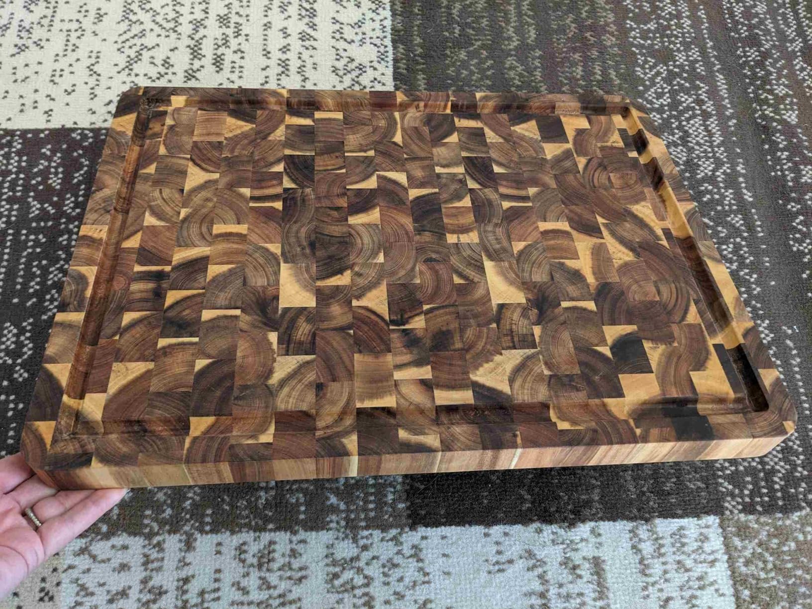 HOMESTEAD End Grain Acacia Wood Cutting Board 20x15x1.25, Reversible Butcher Block Board for Kitchen with Deep Juice Groove, Handles, Knife-Friendly Surface for Meat Chopping and Charcuterie Serving customer photo 1