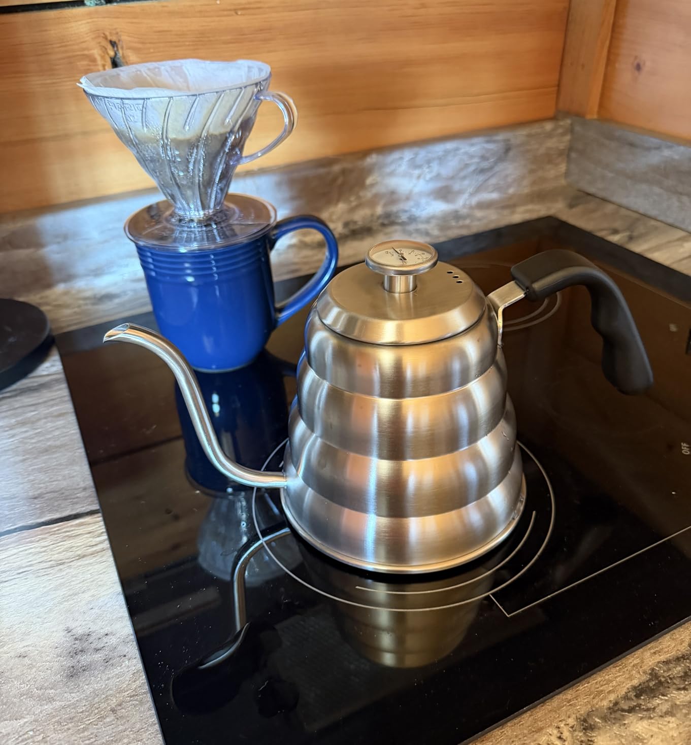 Gooseneck Kettle for Manual Drip Coffee & Tea 40oz Stainless Steel Pour Over Coffee Kettle with Thermometer Tea Kettle for Stovetop, 1200ml, 6 Cup, Silver customer photo 1