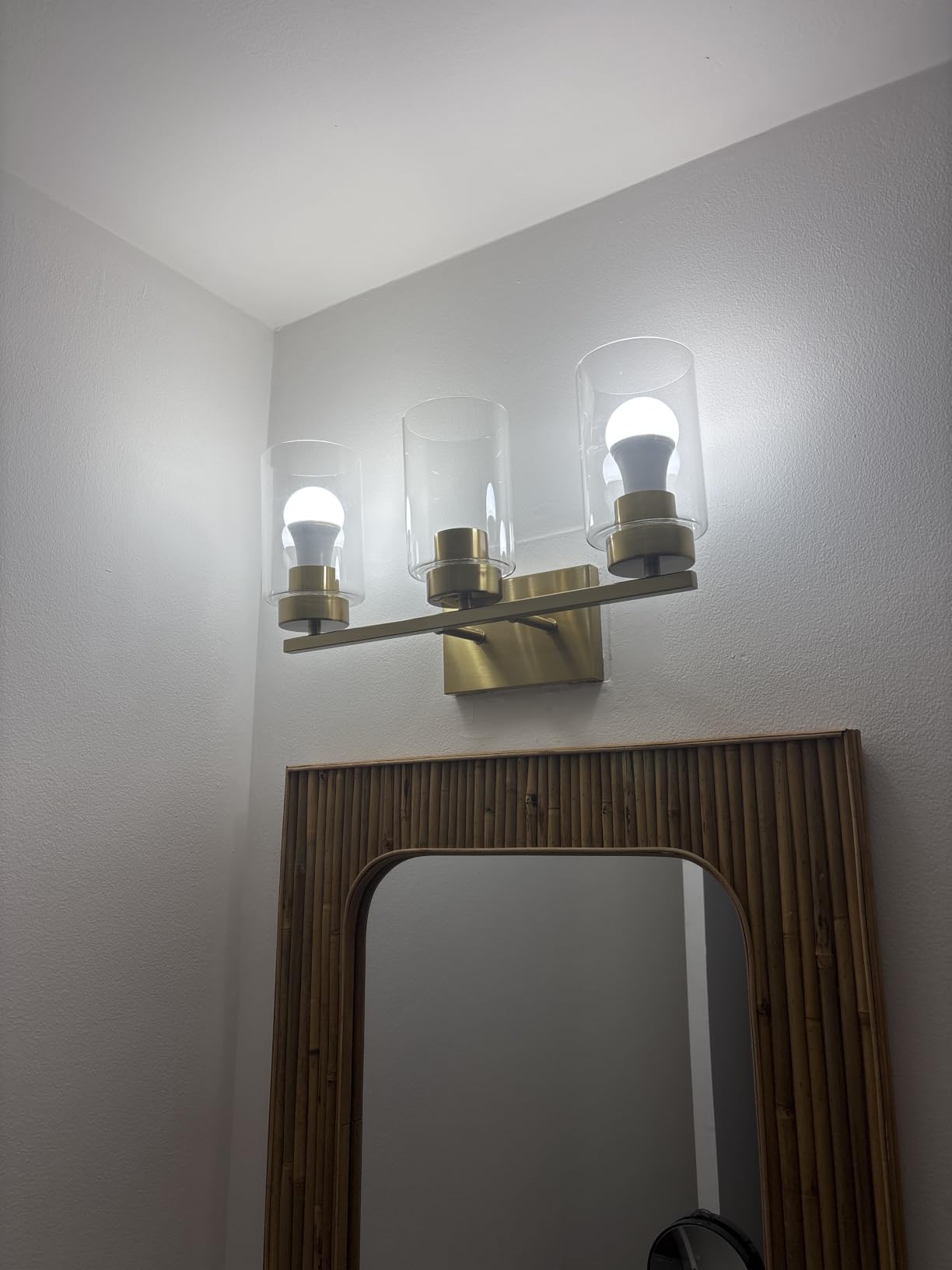3-Light Bathroom Vanity Light, Modern Brushed Gold Wall Lights with Clear Glass Shades, Bathroom Wall Sconce Lamp for Mirror Living Room Bedroom Hallway customer photo 2