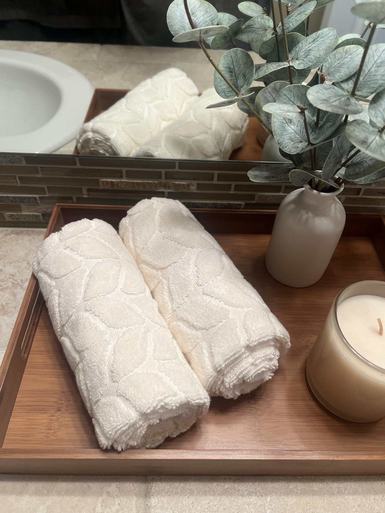 BAGNO MILANO Turkish Cotton Bath Towels, Hand Towels - Soft Plush Jacquard Collection - Highly Absorbent Towel Set (Sand Beige, 6 pcs Towel Set) customer photo 1