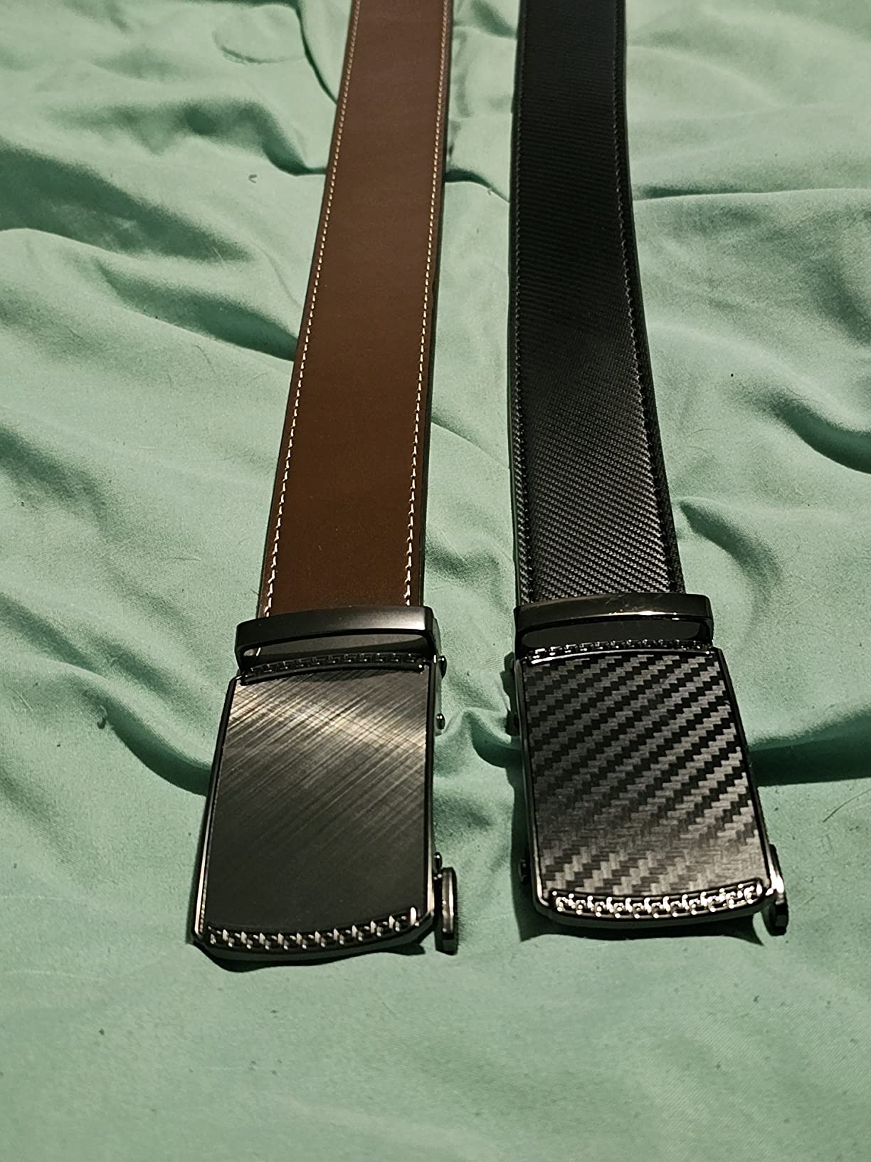 CHAOREN Mens Belt 2 Pack - Leather Ratchet Belt for Dress Pants (35mm) | Micro-adjustable, Smooth Sliding Track, Trim to Fit, Formal Suits, Casual Jeans, Gift Boxed customer photo 1