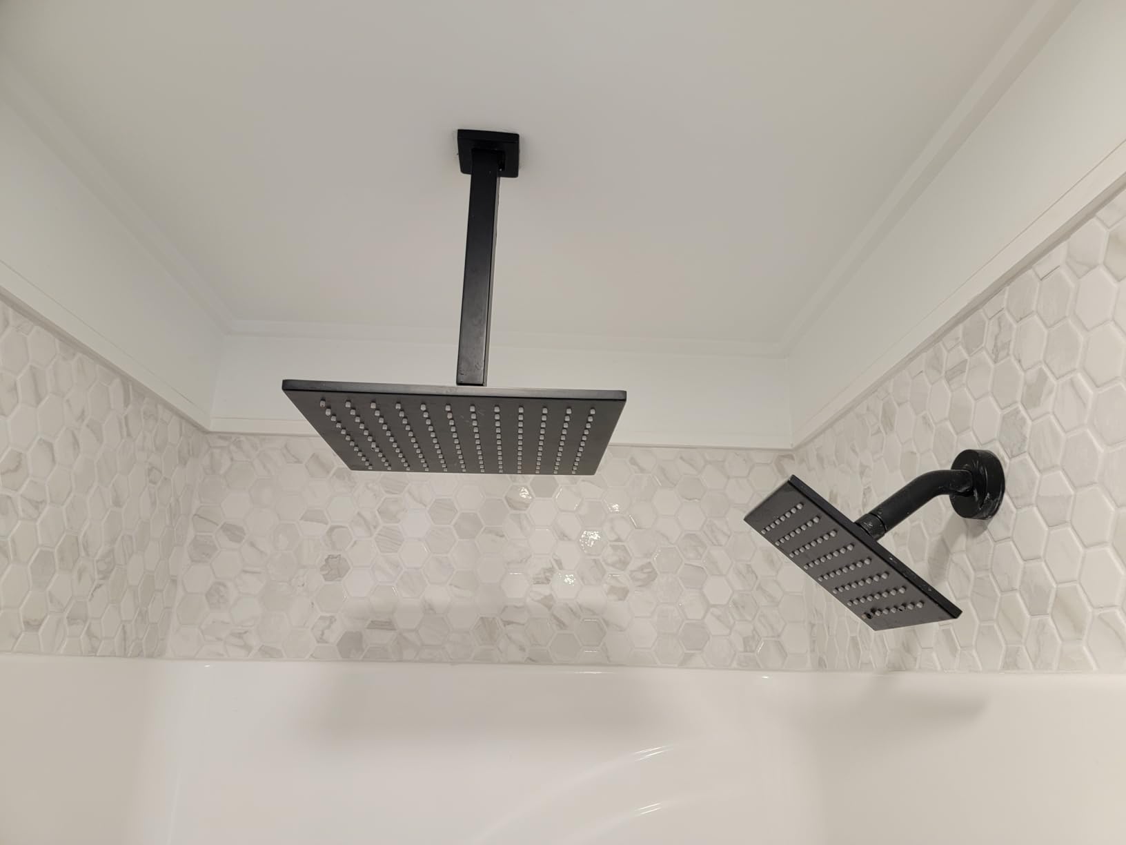 VANFOXLE Shower Faucet Set Matte Black Shower System, Push Button Diverter Shower Faucet with Trim Kit, Ceiling Mount 10 Inch Shower Head Increased Thick, 6 Inch Side Shower Head, 2-in-1 Handheld customer photo 2