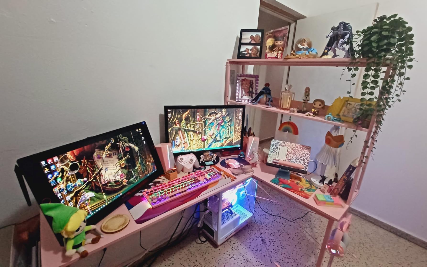 AODK L Shaped Desk Gaming Desk with LED Light & Power Outlet, 53 Inch Reversible L Shaped Computer Table with Shelf & Storage Bag & Hook customer photo 1