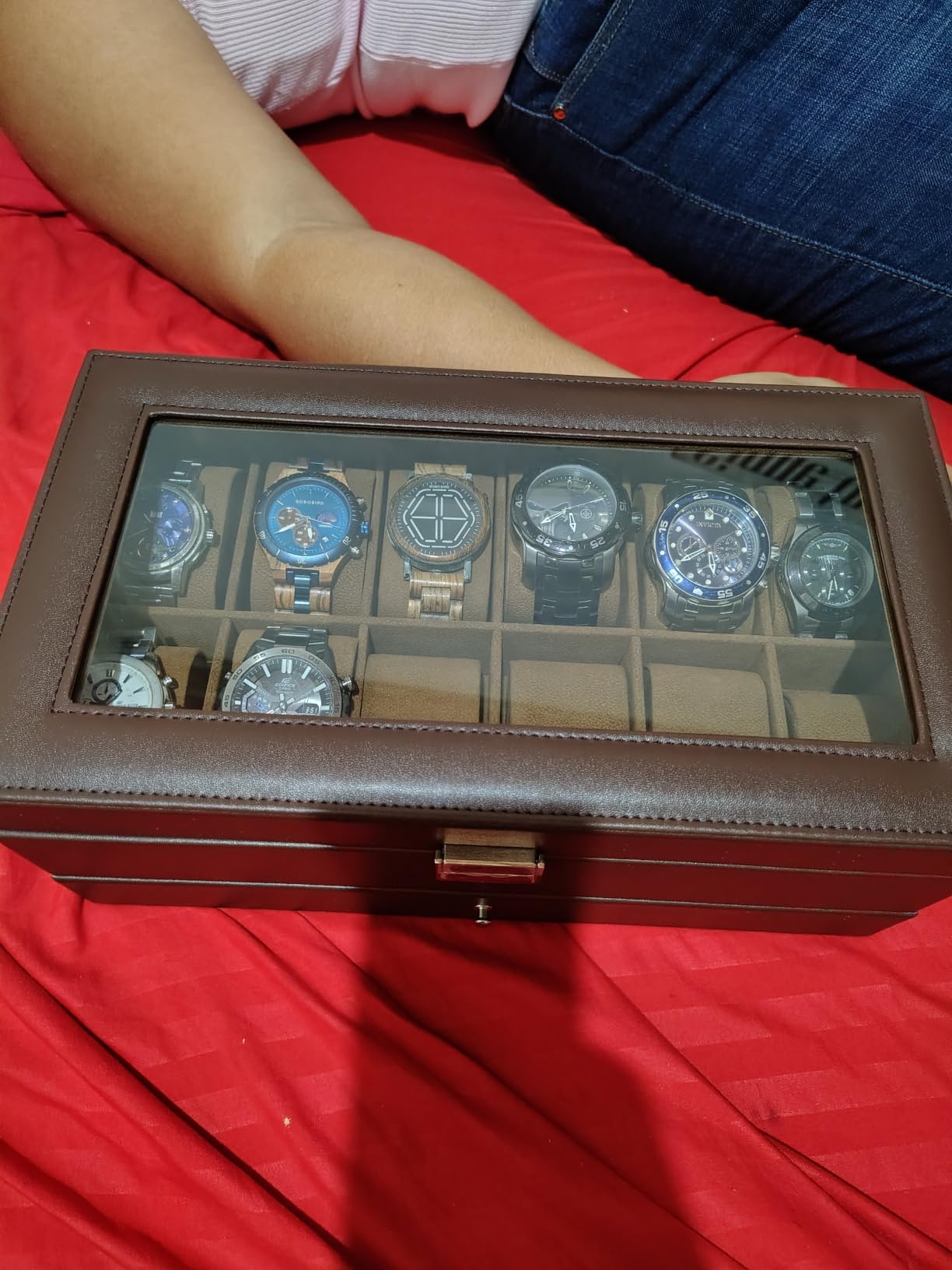 ProCase Watch Box, 12 Slot Mens Watch Case With Drawer, 2-Layer Watch Display Case With Glass Lid, Mens Jewelry Box Storage Holder Organizer -12Slot, Espresso customer photo 2