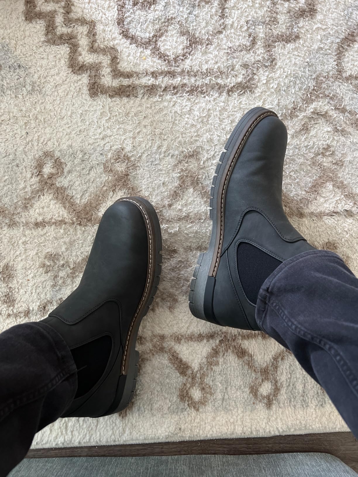 Jousen Men's Chelsea Boots Slip-On Casual Boots | Retro Mens Boots Synthetic Leather Upper Classic Ankle Short Style Dual Elastic Side Panels Work & Everyday Wear customer photo 2