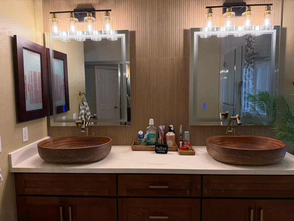 Indoi 4-Light Bathroom Light Fixtures, Matte Black Modern Vanity Lights with Clear Glass Shades, Bathroom Wall Lamp for Mirror Living Room Cabinet Bedroom Porch customer photo 1