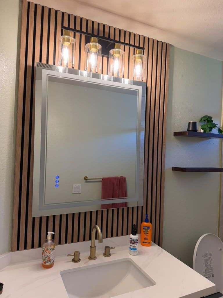 Indoi 4-Light Bathroom Light Fixtures, Matte Black Modern Vanity Lights with Clear Glass Shades, Bathroom Wall Lamp for Mirror Living Room Cabinet Bedroom Porch customer photo 2