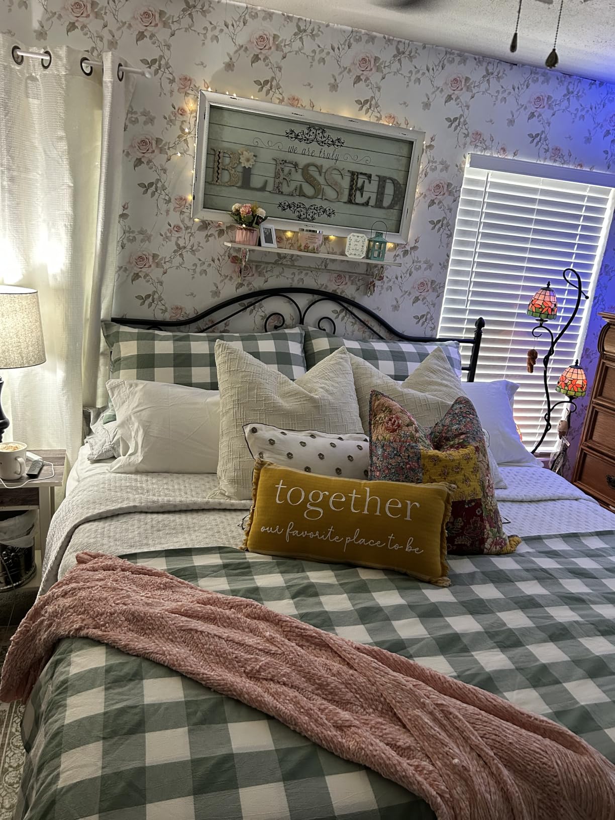 Wake In Cloud - Gingham Cotton Duvet Cover Set, Plaid Buffalo Check Checkered Farmhouse, 100% Washed Cotton Textured Bedding Set, 3 Pieces, Green White, Queen Size customer photo 1