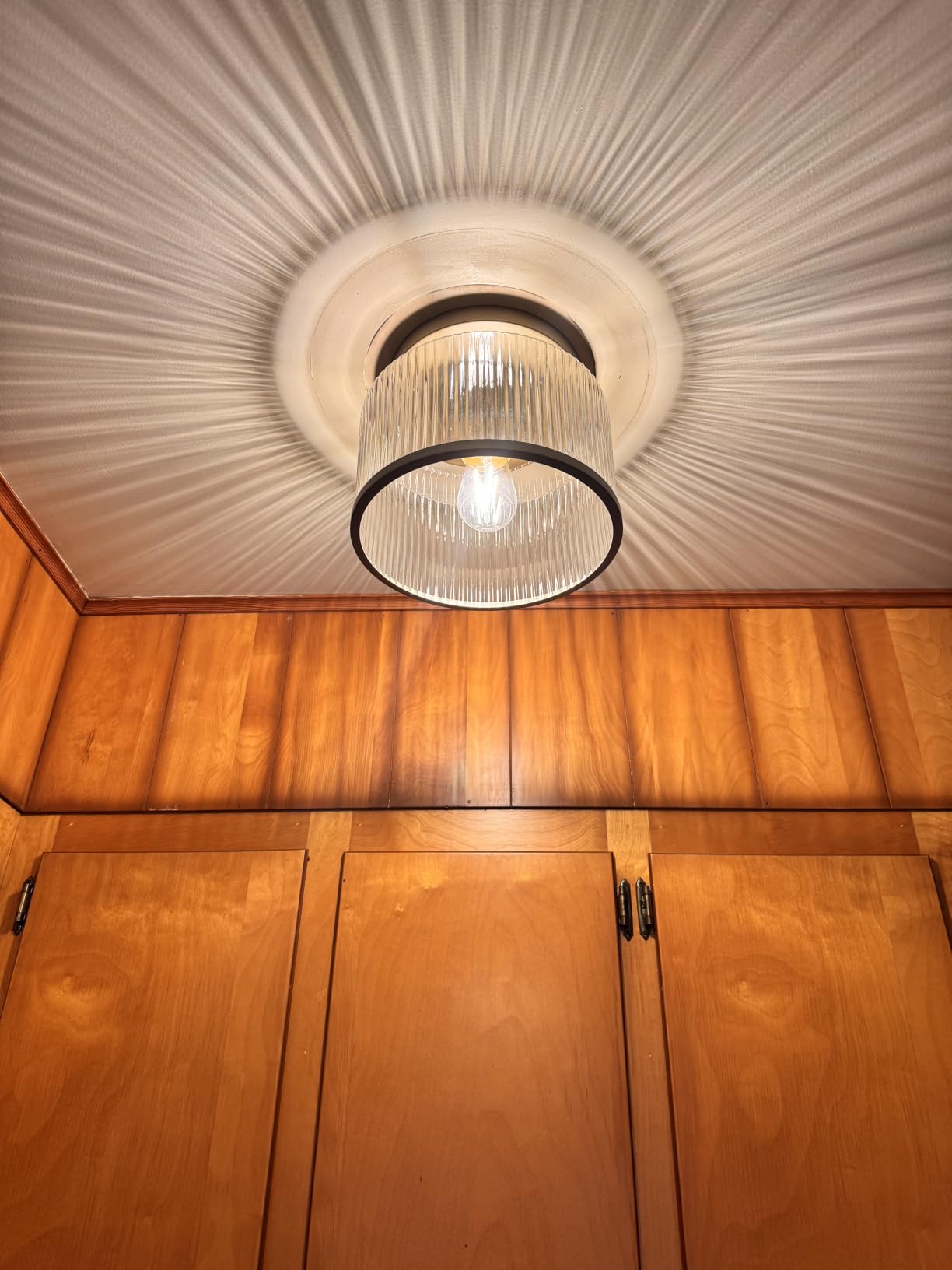 Zlepmlla Glass Ceiling Light, Clear Ribbed Glass Ceiling Light Fixture with Black Metal Frame, Modern Semi Flush Mount Ceiling Light for Hallway, Bedroom, Bathroom, Entryway, Kitchen customer photo 2