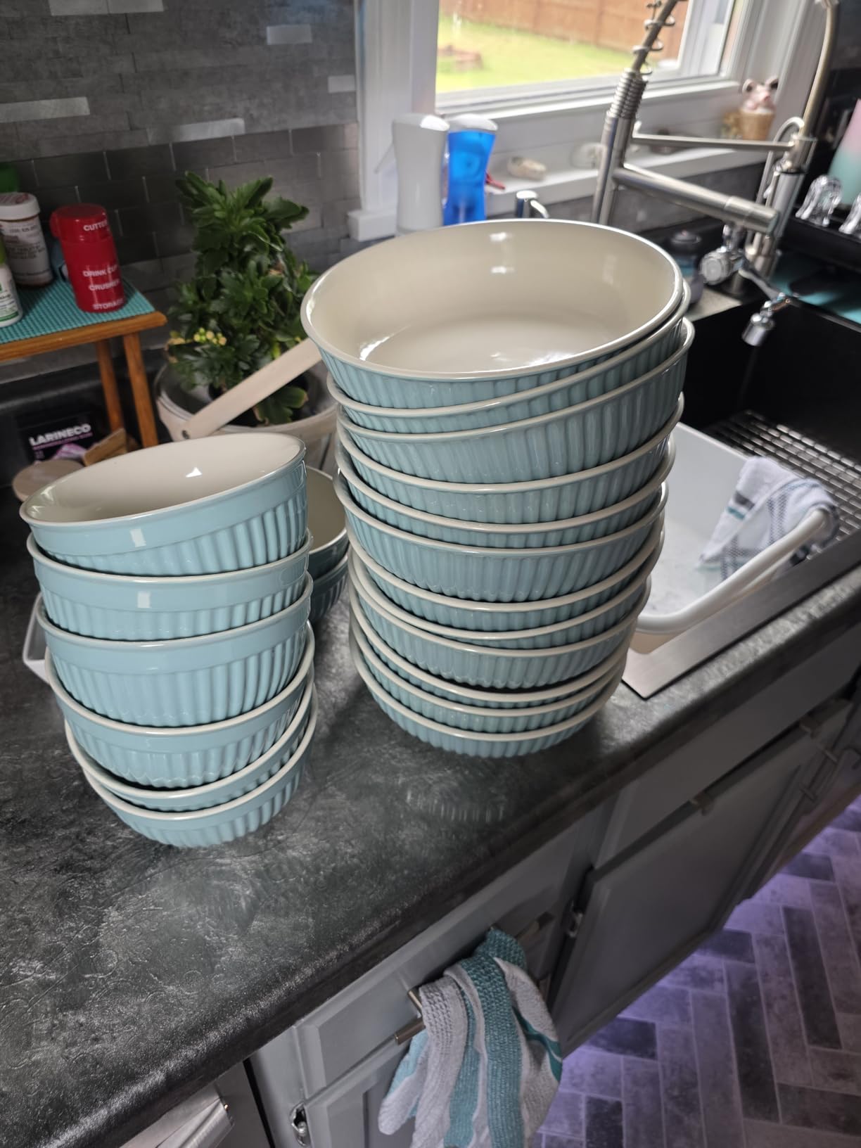 32 Piece Stoneware Dinnerware Set for 8 - Handmade Reactive Glaze Plates and Bowls Set - Chip & Scratch Resistant Dish Set - Dishwasher Microwave Safe - Dark Gray customer photo 2