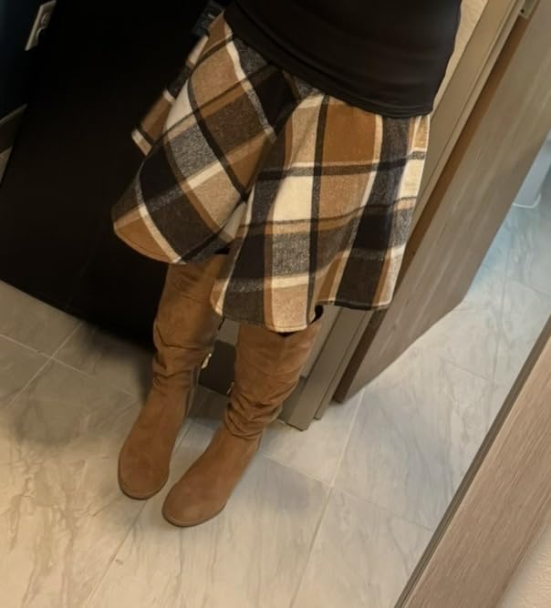 Suede Knee-High Boots Fall Boot For Women Chunky Block High Heel Slouch Fashion Boot Round Toe Side Zipper customer photo 1