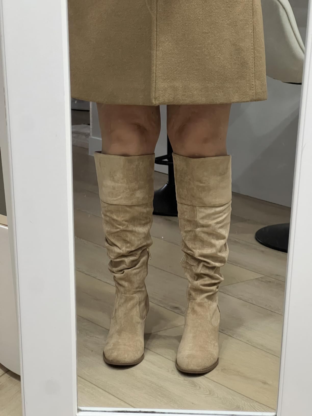 Suede Knee-High Boots Fall Boot For Women Chunky Block High Heel Slouch Fashion Boot Round Toe Side Zipper customer photo 2