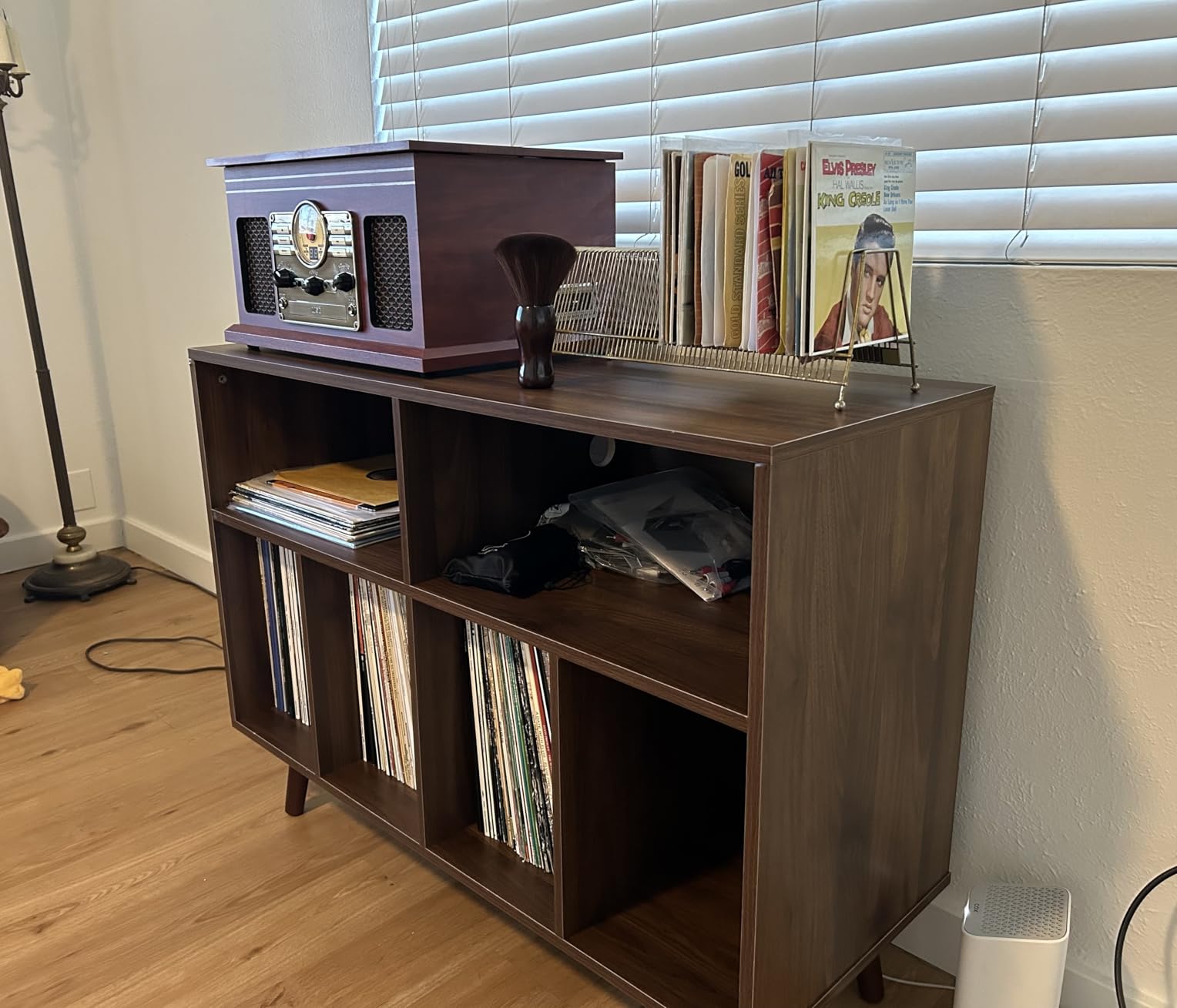 Record Player Stand with Vinyl Storage Cabinet, Wood Turntable Table Open Shelf Holder Up to 350 Albums Cube Storage Organizer for Living Room, Office, Rustic Brown customer photo 2