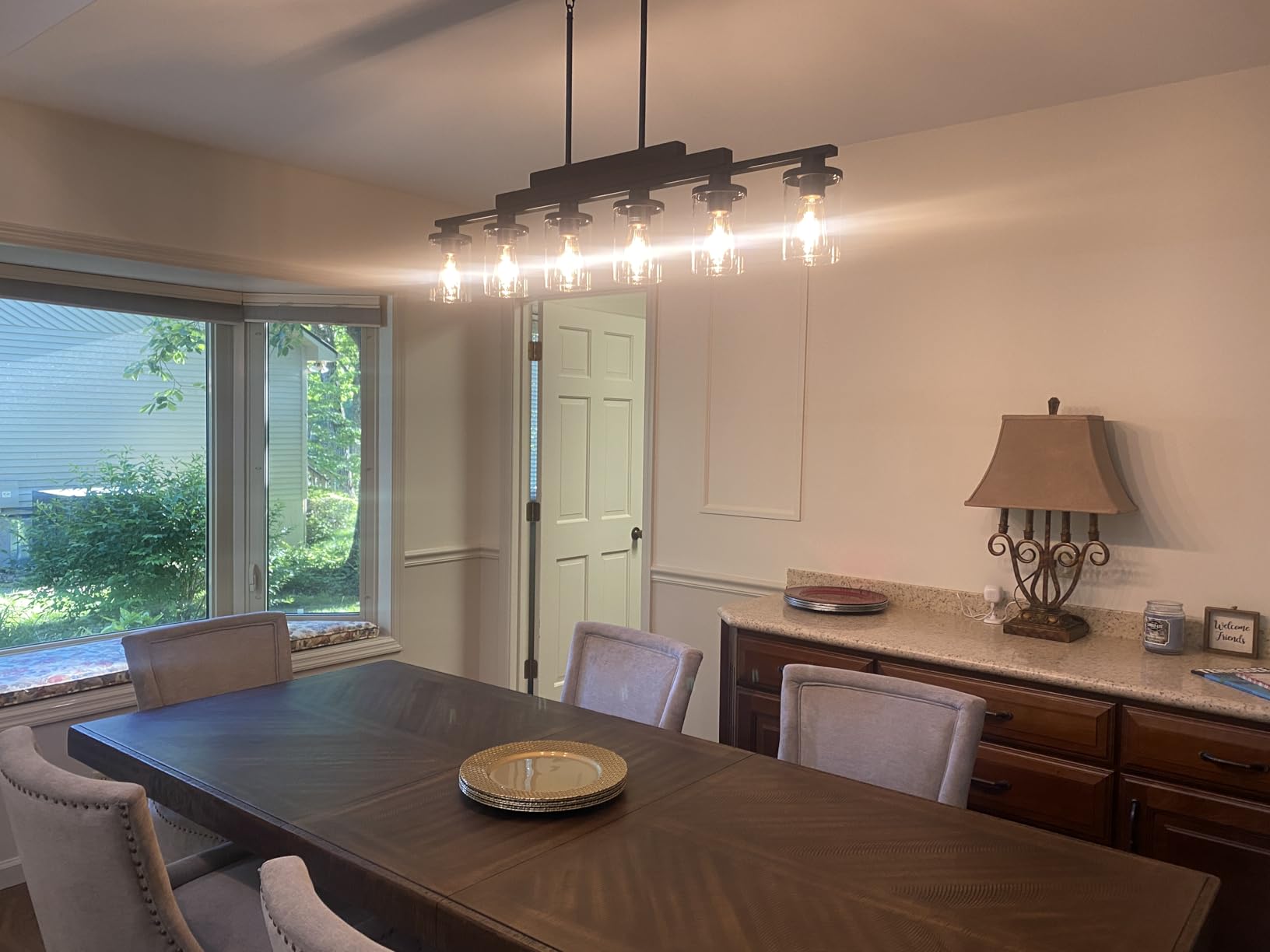Farmhouse Chandelier 6-Light Dining Room Light Fixture Over Table Kitchen Island Lighting Rustic Chandeliers for Dining Light with Glass Shade Wood Pendant Lights Kitchen Island customer photo 1