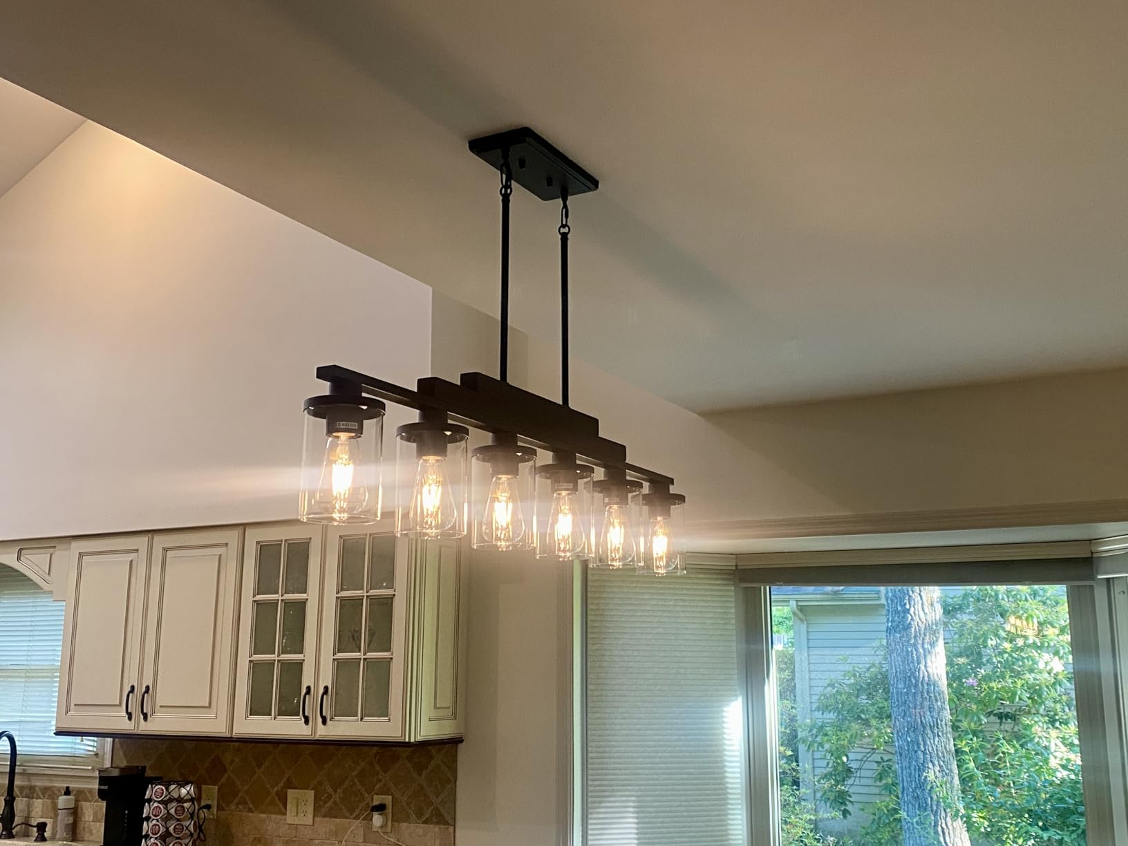 Farmhouse Chandelier 6-Light Dining Room Light Fixture Over Table Kitchen Island Lighting Rustic Chandeliers for Dining Light with Glass Shade Wood Pendant Lights Kitchen Island customer photo 2