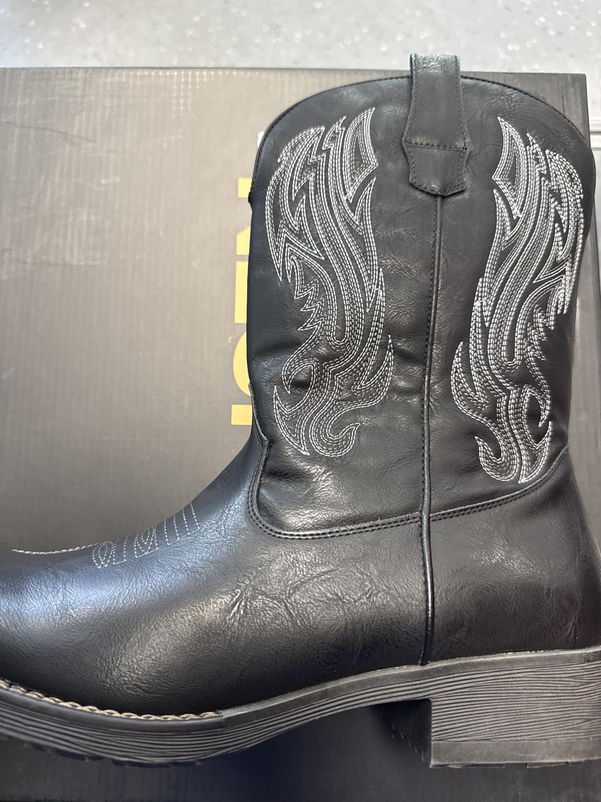 Jousen Cowboy Boots for Men Square Toe Western Side Zipper | Classic Embroidery Design Pull-On Style Removable Insole Comfortable Short Boot Everyday Casual Wear customer photo 1
