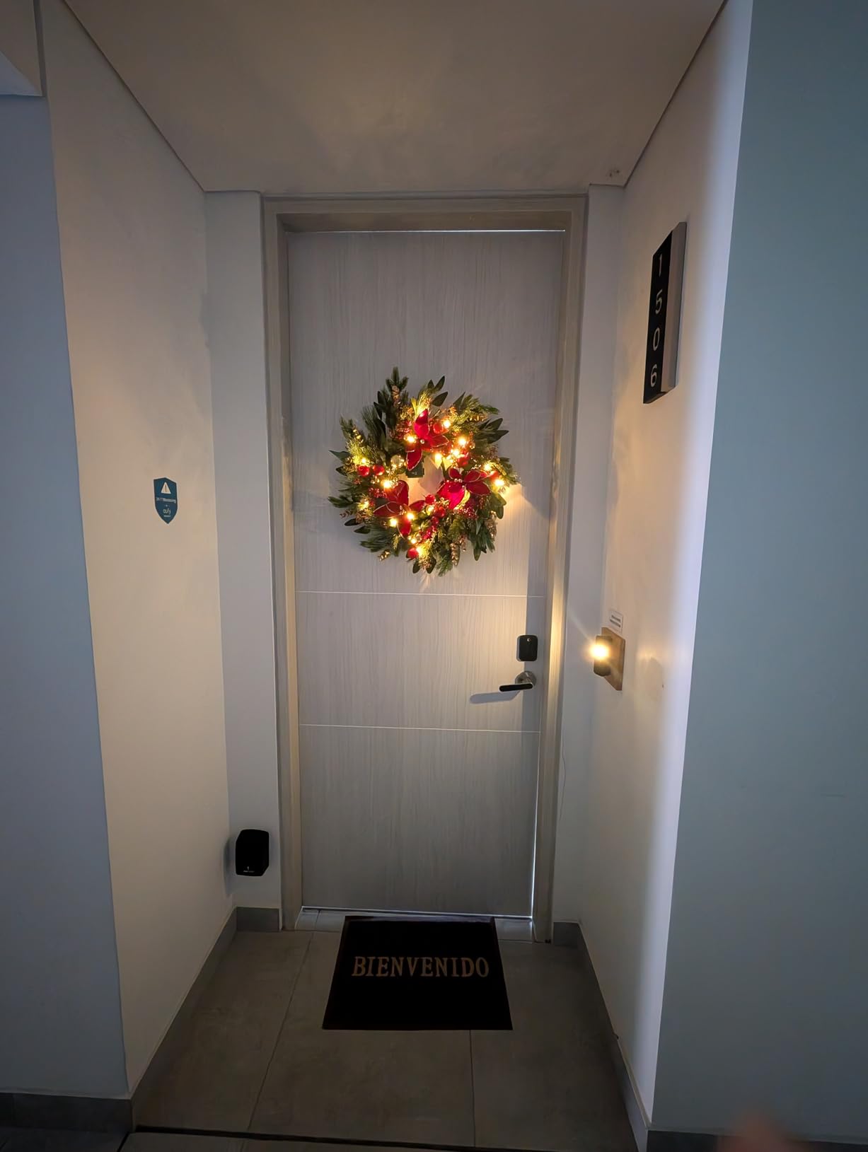 Christmas Wreaths for Front Door- 24 Inch Outdoor Prelit Christmas Door Wreath with Lights, Lighted Xmas Wreath with Poinsettia Flowers, Red Berries, Golden Ball- Home Christmas Decorations customer photo 2