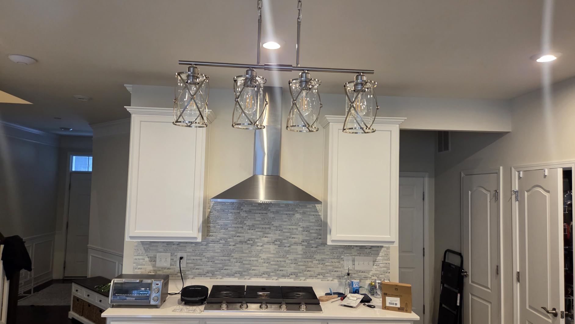 Brushed Nickel Pendant Lights Kitchen Island 3 Pack, Glass Kitchen Pendant Lighting Over Island with Rod, Modern Mini Hanging Light for Kitchen Sink Dining Room, CH9176BN-3PK customer photo 2
