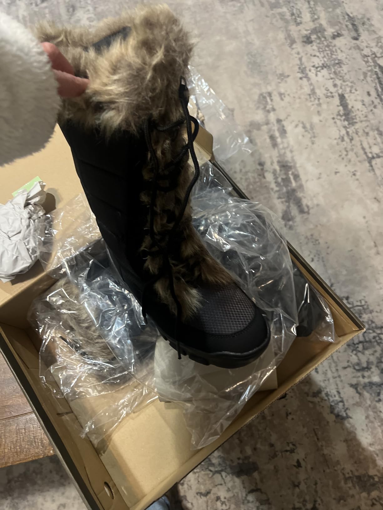 AUSLAND Women's Black Winter Snow Boots Twin Peaks Fur Cuff Mid-Calf Waterproof Lace Up Boots customer photo 2