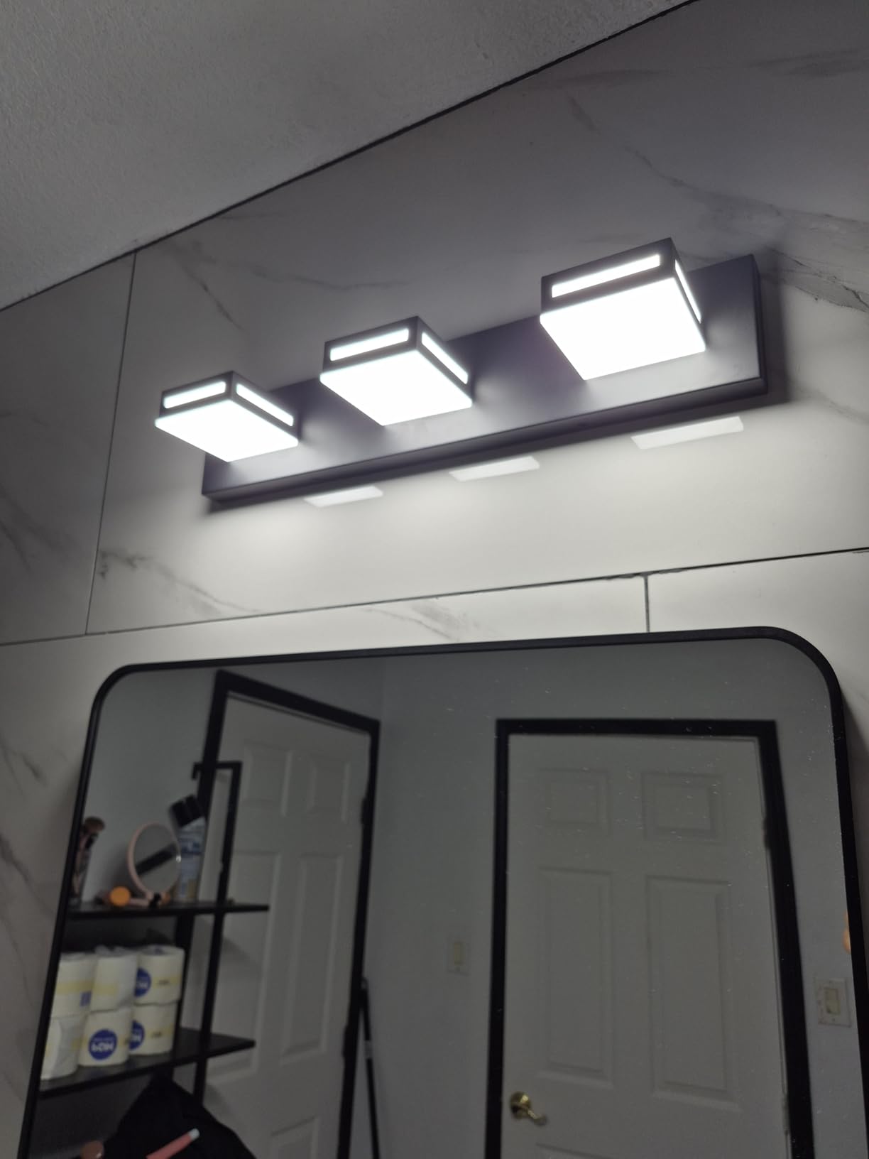 LED Modern Bathroom Light Fixtures, 3-Light 24-Inch Matte Black Vanity Lights for Bathroom Lighting Fixtures Over Mirror, 6000K Cool White 350° Rotatable Wall Lamp customer photo 1
