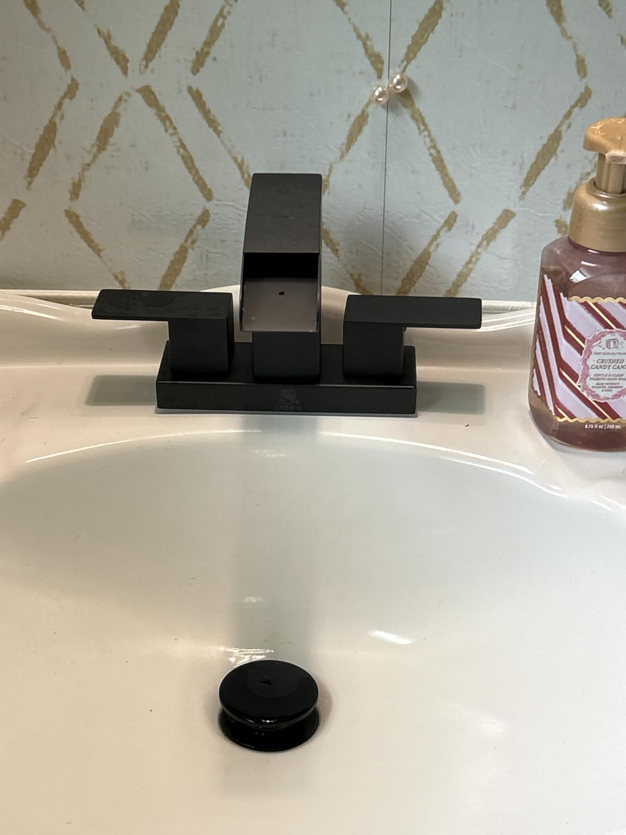 Cobbe Waterfall Bathroom Faucets 3 Hole, Matte Black Bathroom Sink Faucet Square 4 Inch Centerset with Pop-Up Drain, 2 Handle and 2 Supply Hoses, Lead-Free Stainless Steel for Vanity Sink Rv customer photo 2